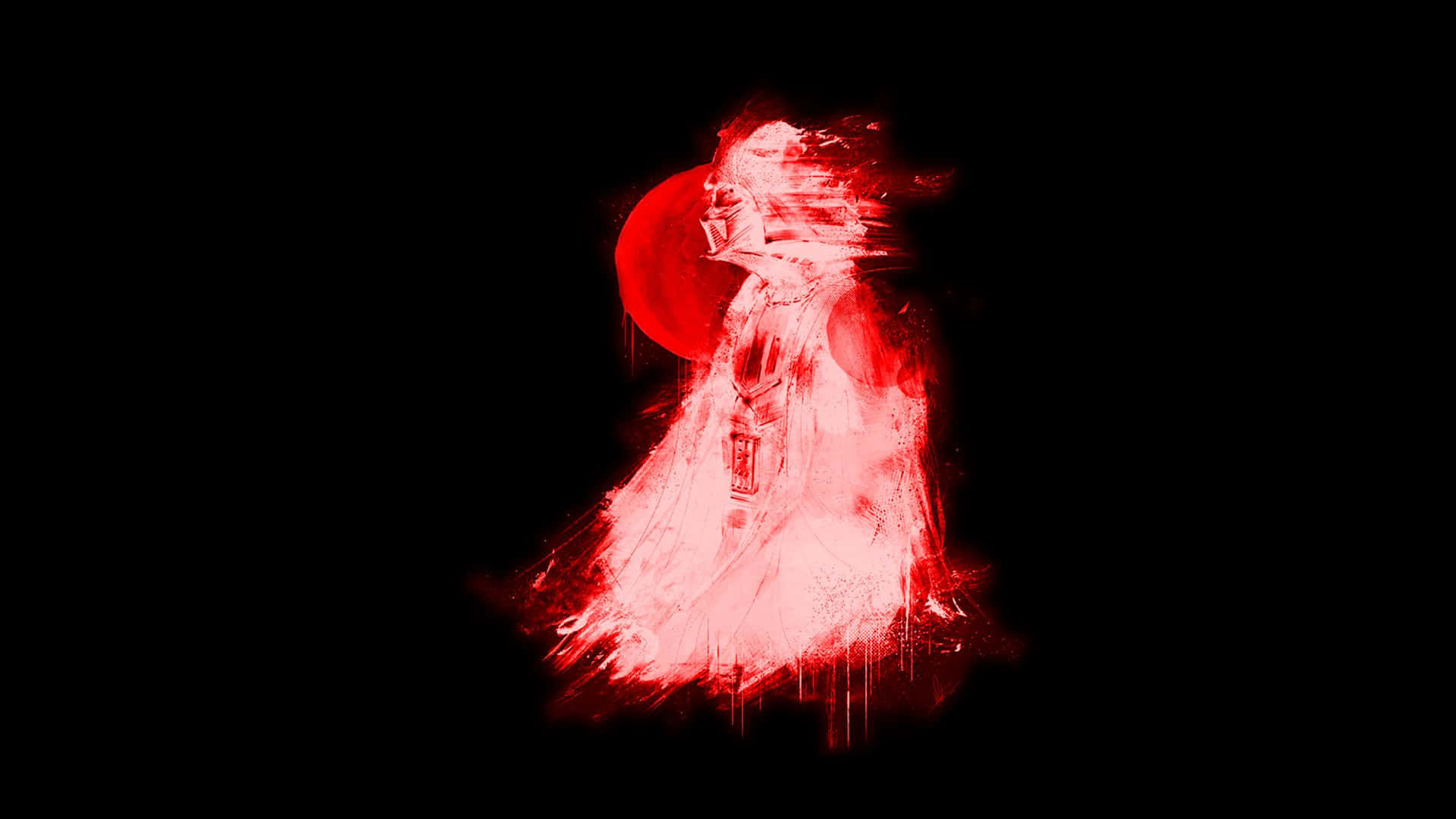 明亮鮮豔的 1080p AMOLED 顯示 壁紙 — 一個幽靈般的紅色身影手持發光球體，站在黑色虛空中，散發出詭異的能量。