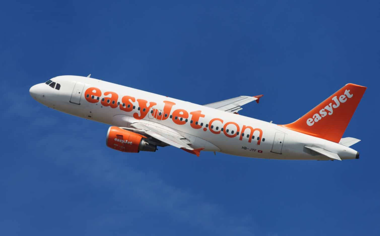 易捷航空飛機在藍天中飛行