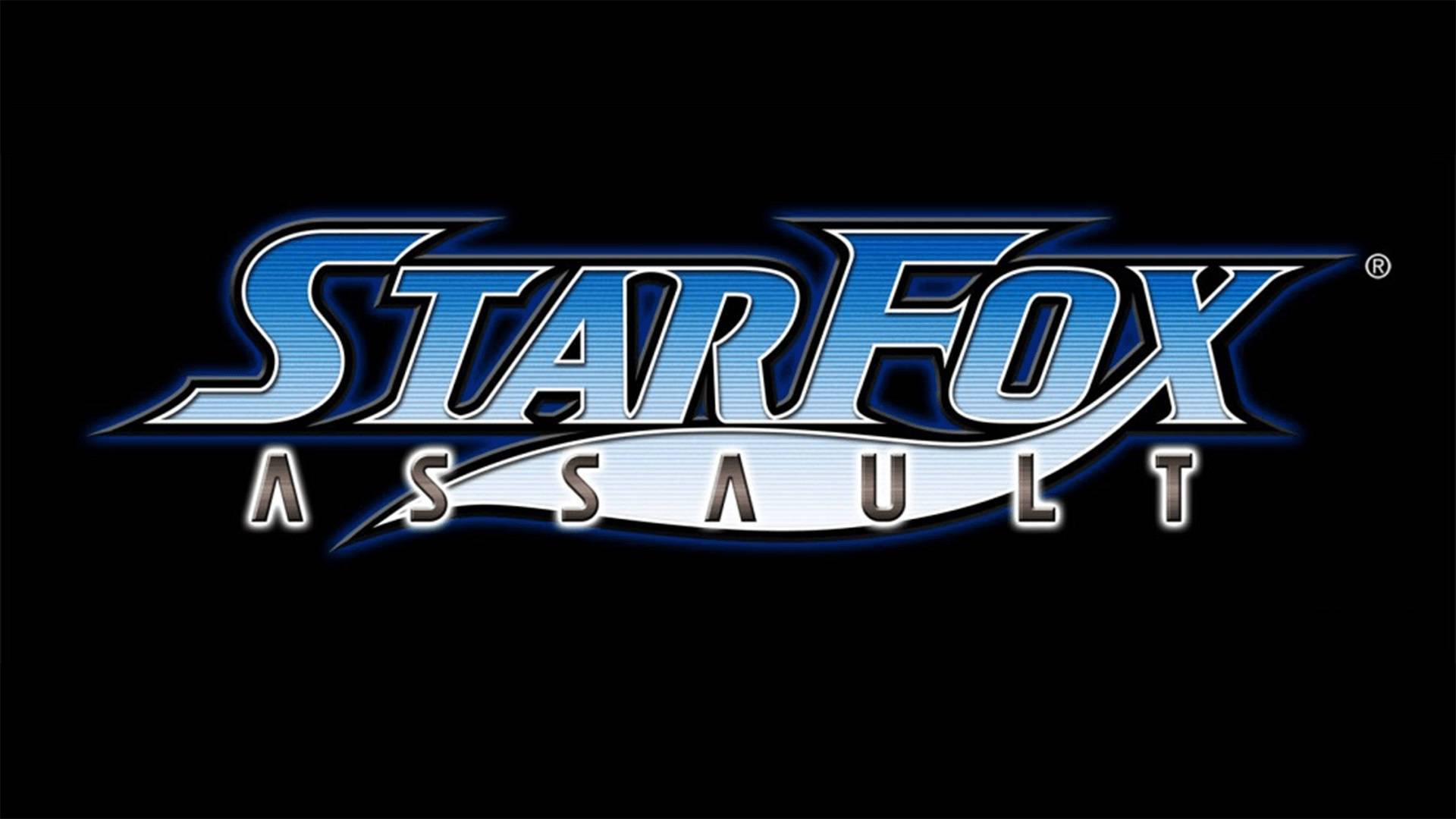 Star Fox Assault 遊戲標誌，黑色背景上帶有藍色和銀色文字