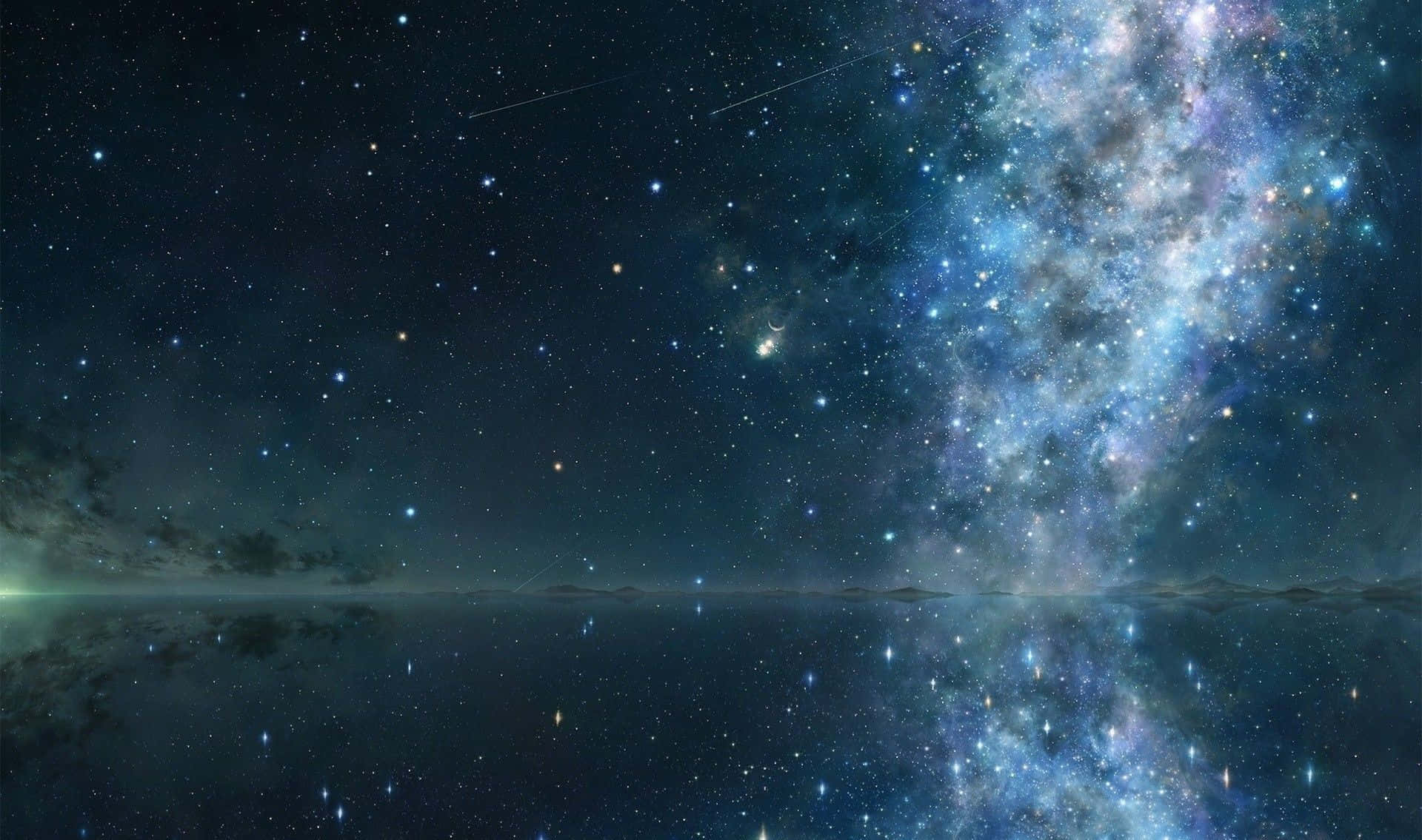 星光璀璨的夜空之美 壁紙 — 在烏雲下，一個令人嘆為觀止的星空夜景，一條充滿活力的銀河拱跨在平靜的反射湖面上。
