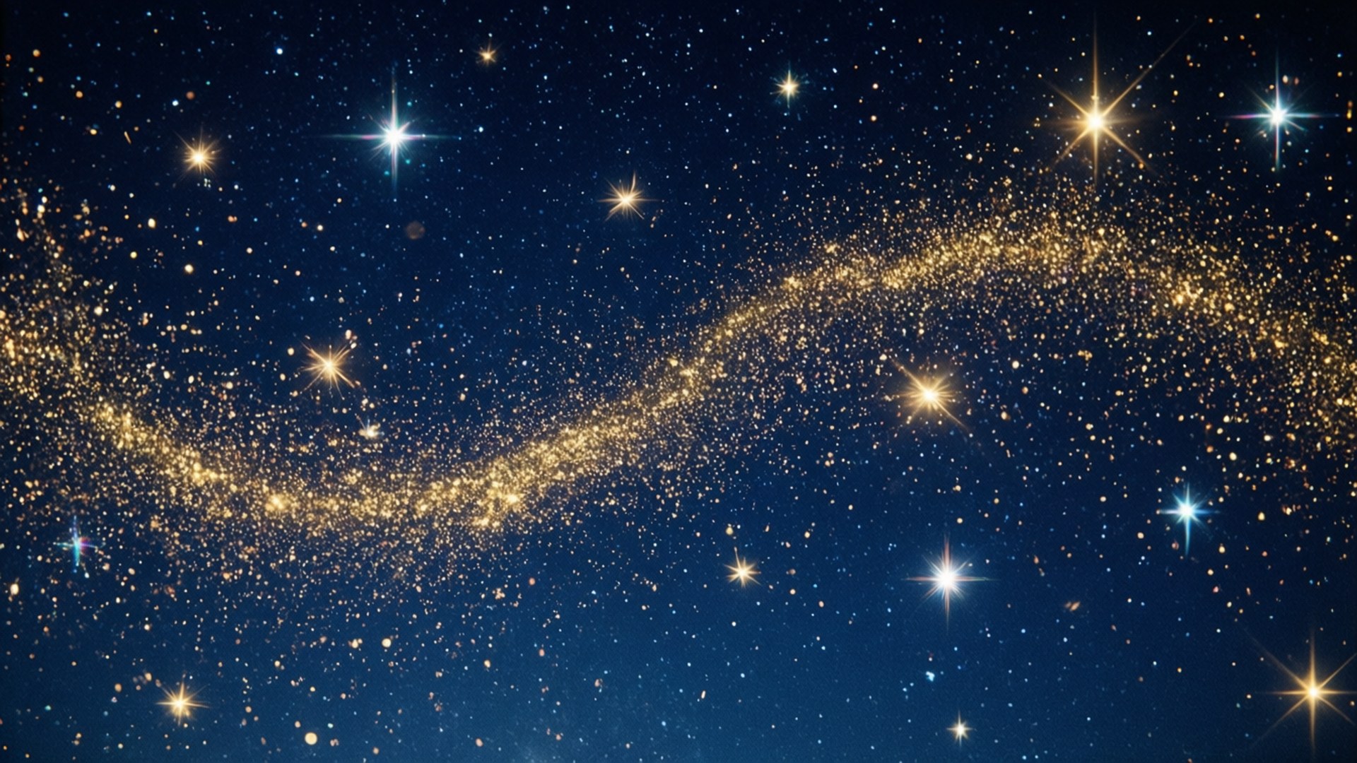 一道金色宇宙塵埃的波浪在繁星點點的夜空中旋轉。