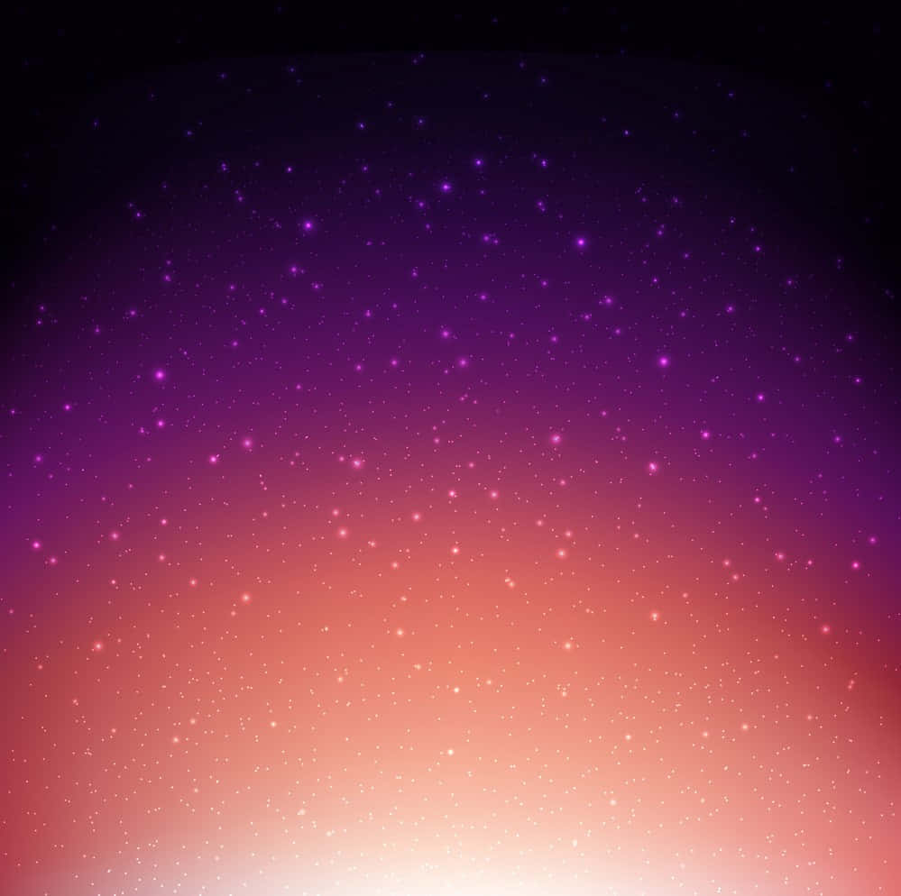 「星光點綴的夜空」 壁紙 — 漸變天空從深紫色過渡到溫暖的珊瑚色，點綴著閃爍的星星，背景是黑暗的宇宙。