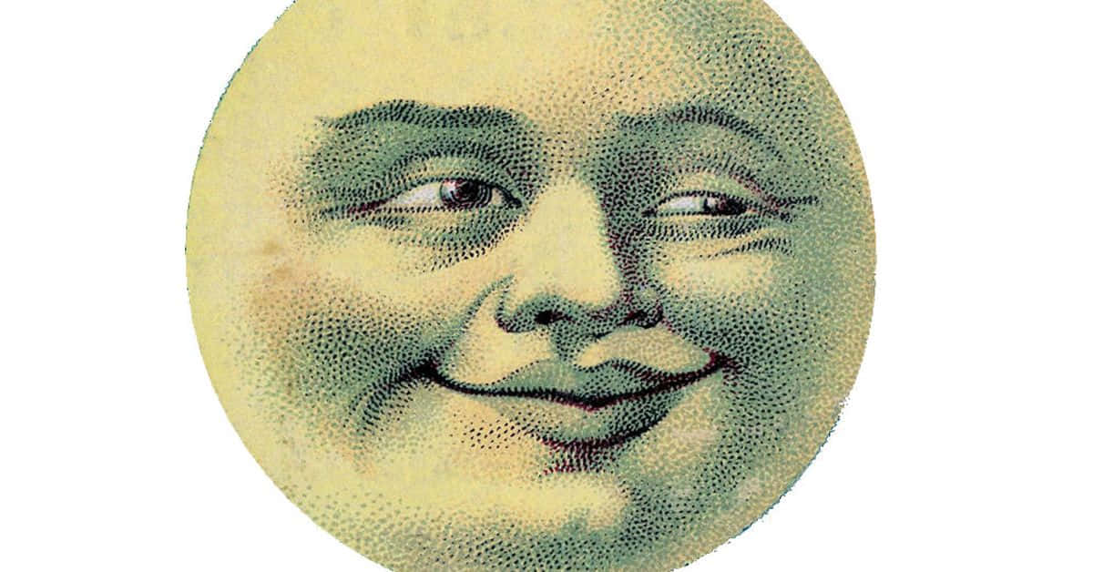 星夜夢想 壁紙 — 以柔和黃色和綠色色調的復古點畫風格繪製的歡樂微笑月亮臉。