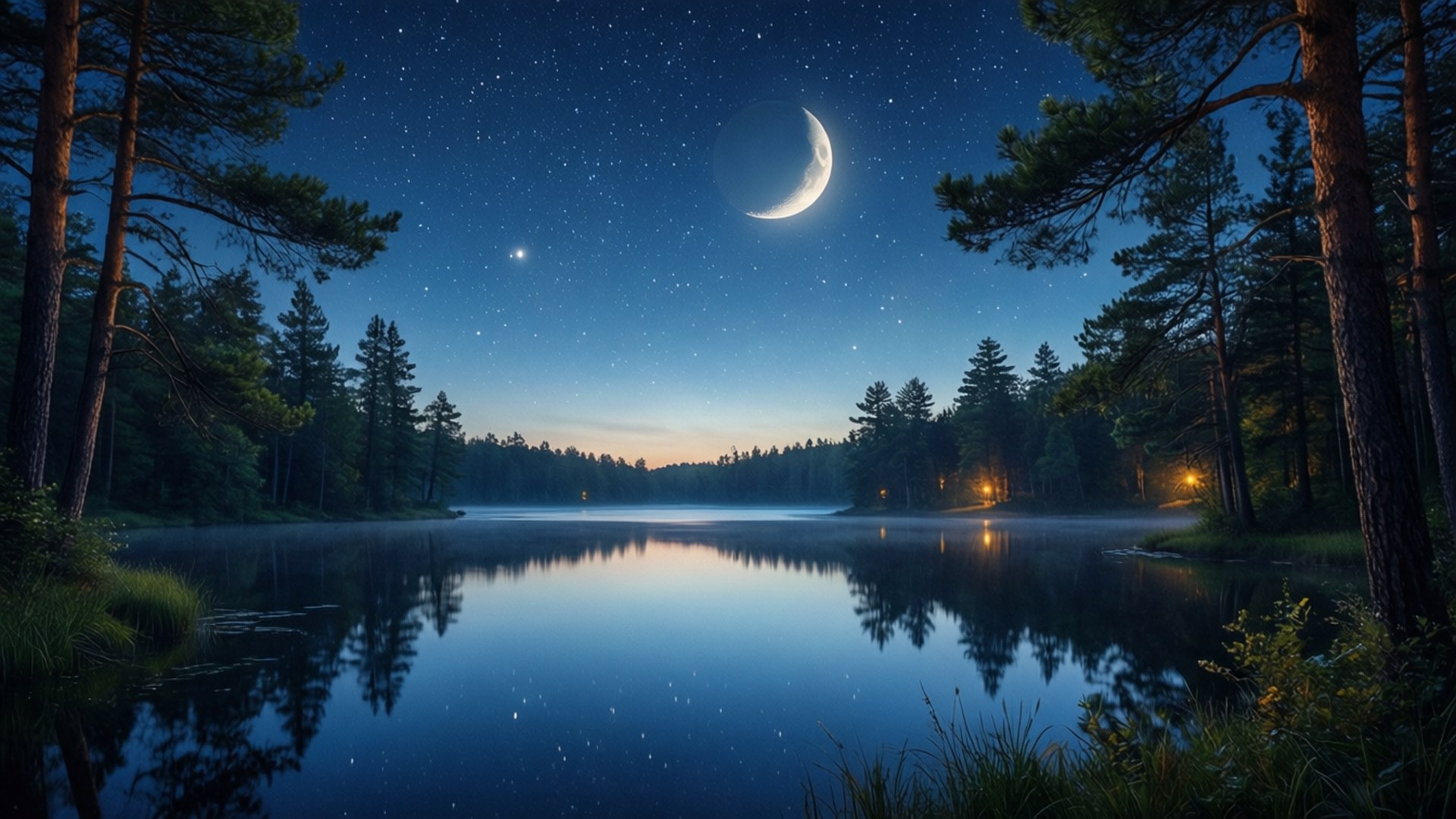 星夜湖景 壁紙