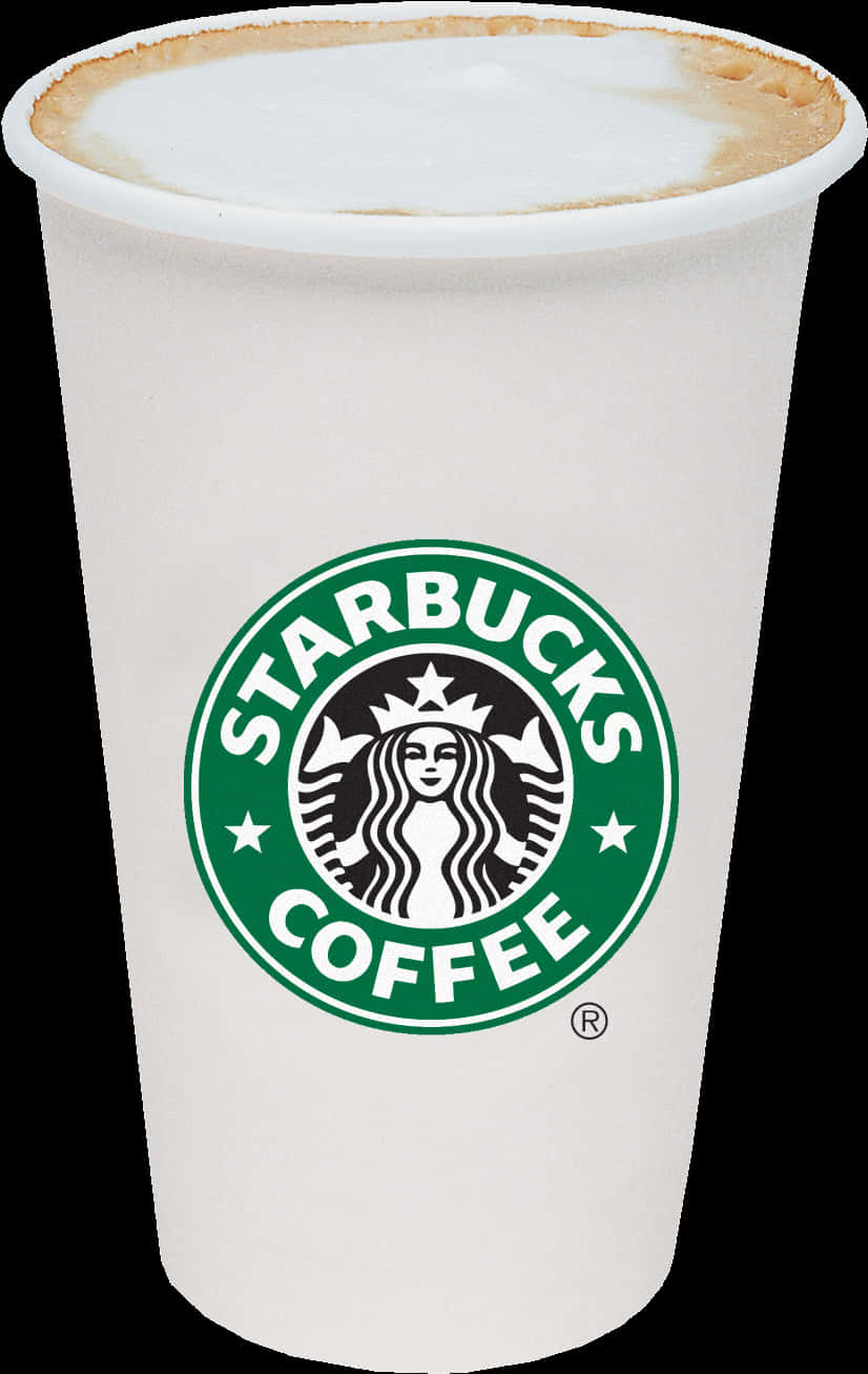 星巴克咖啡杯品牌設計 壁紙 — 一個白色Starbucks咖啡杯，帶有綠色標誌和奶油拿鐵藝術，置於黑色背景上。