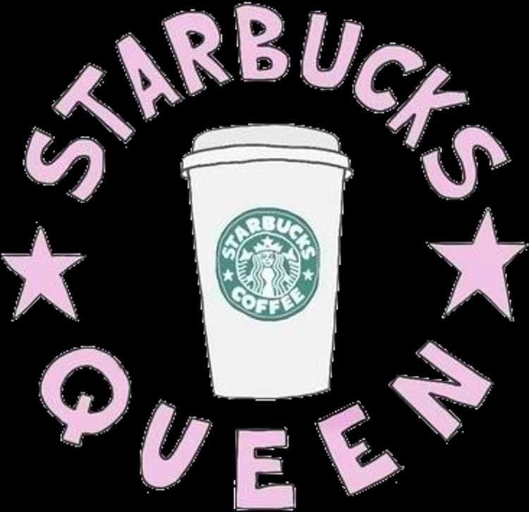 星巴克女王咖啡杯圖案 壁紙 — 一個風格化的白色Starbucks杯，綠色標誌居中於粉紅色星星之間，並在黑色背景上以粉紅色文字顯示「STARBUCKS QUEEN」。