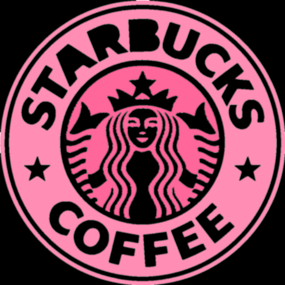 星巴克經典粉紅標誌 壁紙 — 一個大膽的粉紅色Starbucks標誌，帶有黑色文字和女妖剪影，背景為黑色。