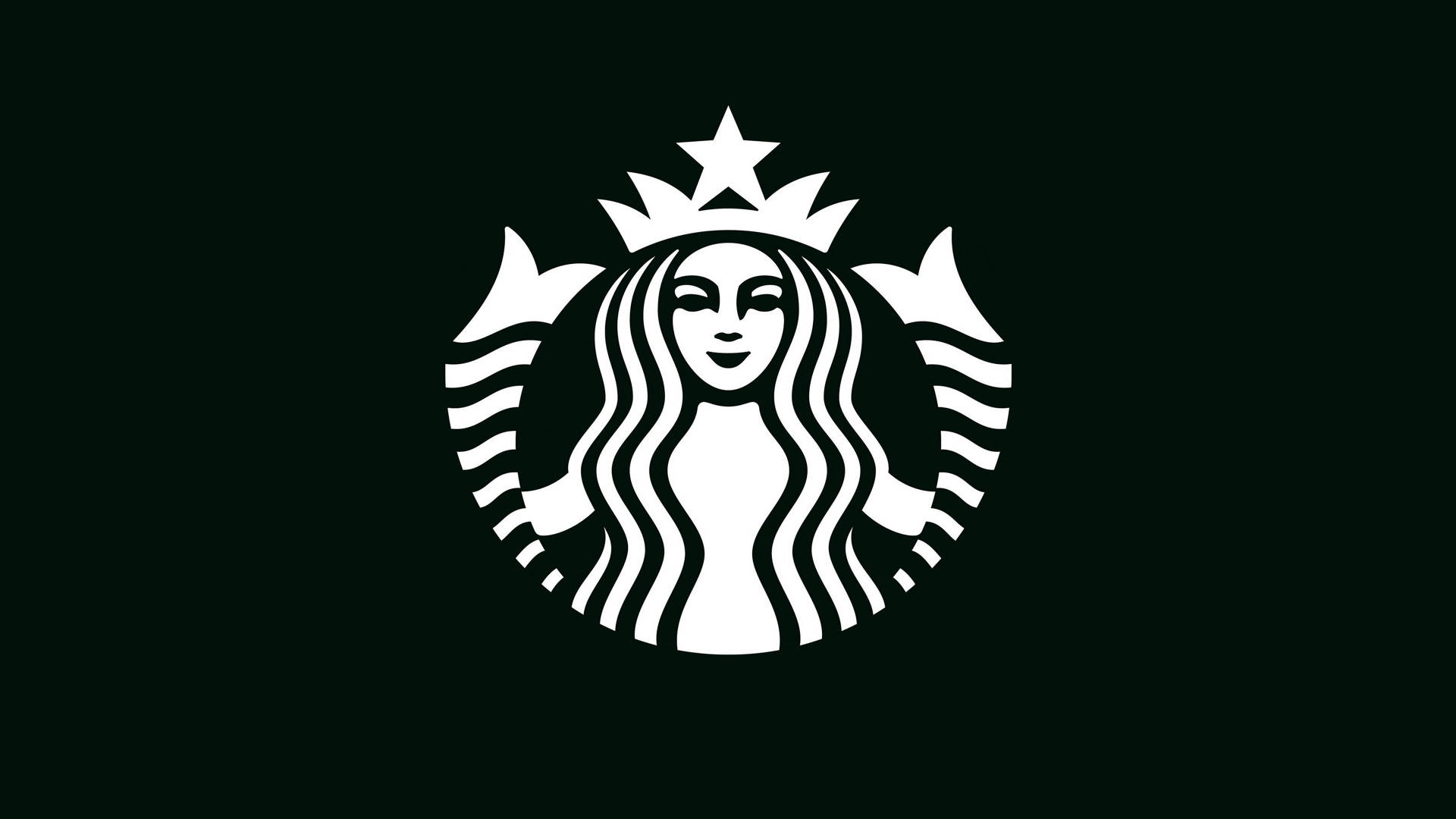 Starbucks標誌，在深綠色背景上展示帶有皇冠和波浪的海妖。 — 星巴克 壁紙