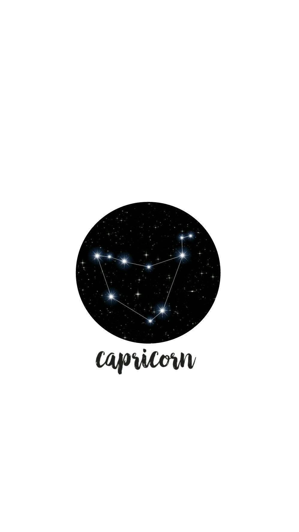 星座摩羯座極簡風 壁紙 — 一個極簡風格的圓形插圖，描繪摩羯座星座，在黑色夜空中有發光的星星。