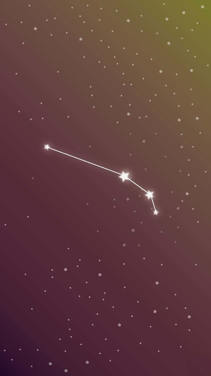 一個明亮的星座，星星相連，映襯著紫色和金色的漸變天空。