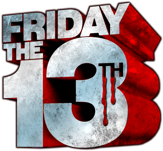 星期五第十三日標誌 壁紙 — 粗糙金屬質感的「Friday the 13th」標誌在深紅色紋理背景上滴血。