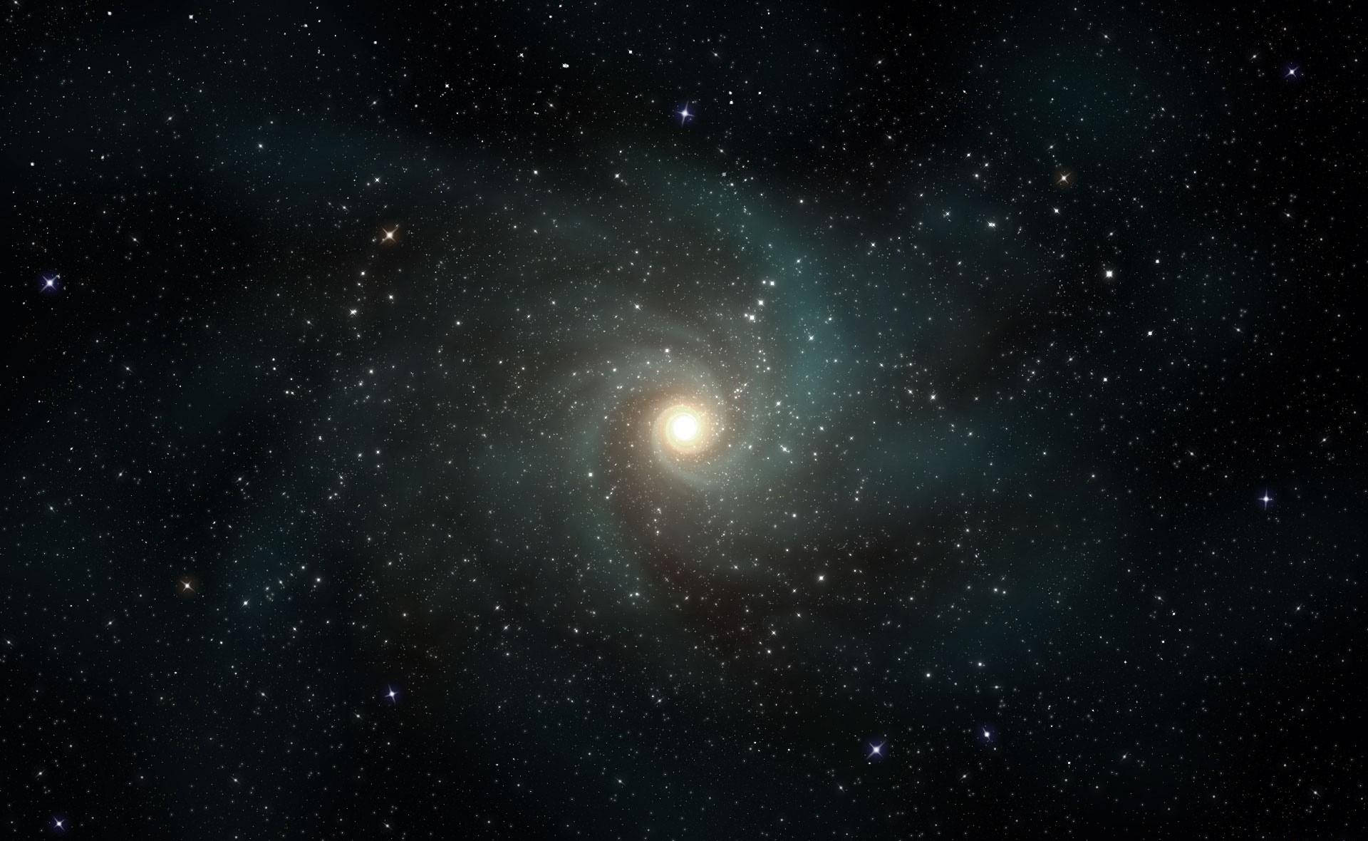 一個螺旋星系，具有明亮的核心和充滿恆星和宇宙塵埃的旋轉臂膀。