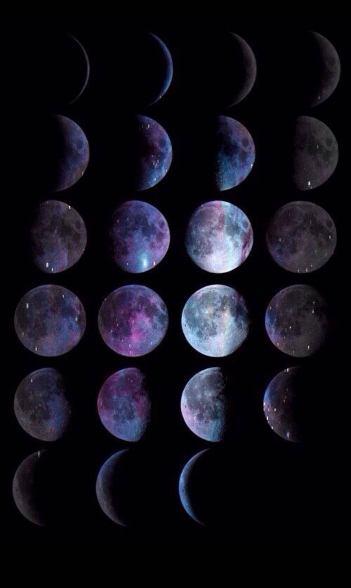 星河風月相位 壁紙 — 一個月相網格，在黑色虛空中閃耀著宇宙星雲。