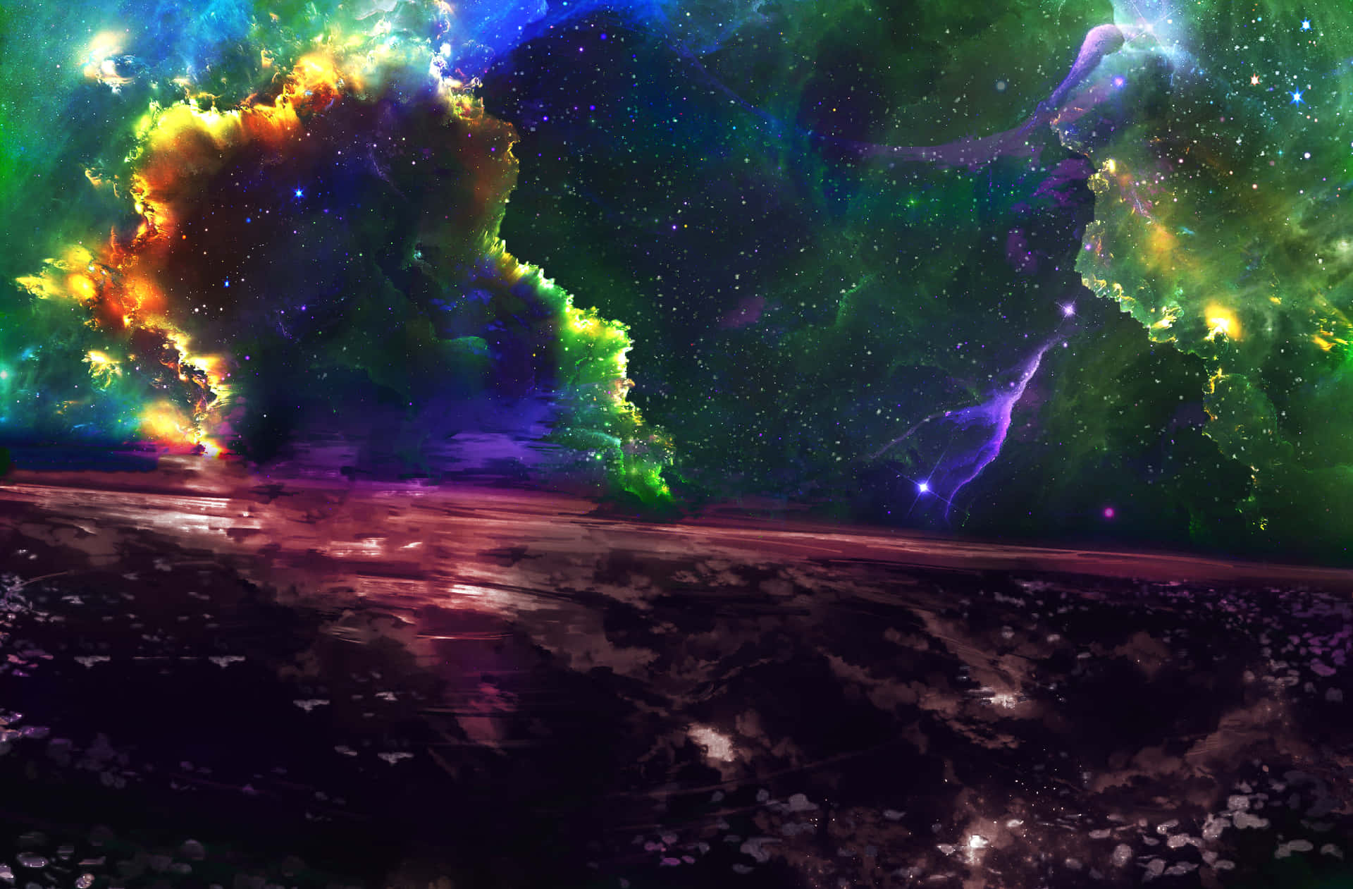 充滿活力的宇宙星雲，在黑暗紋理表面之上有星星。