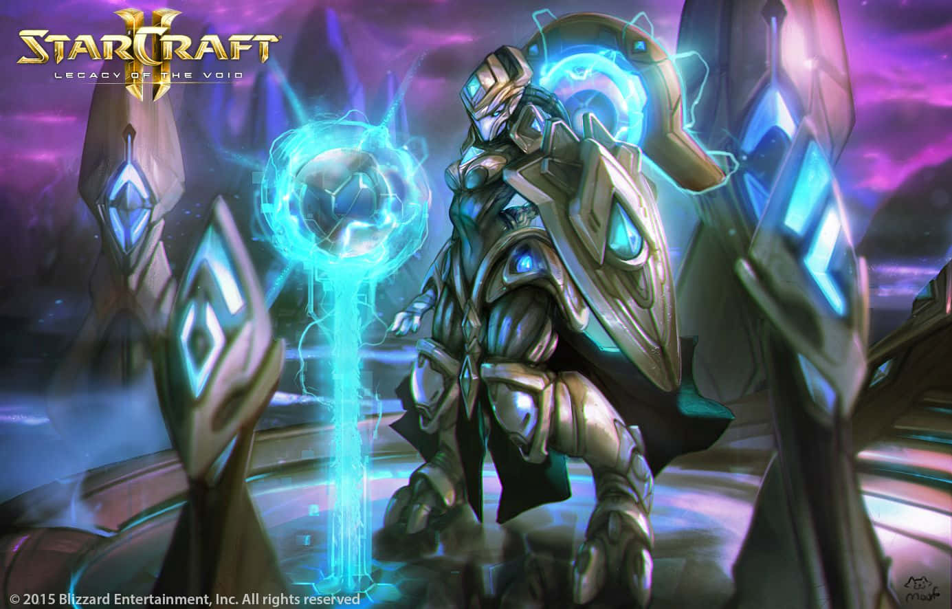 StarCraft虛空聖堂武士在科幻環境中手持發光杖