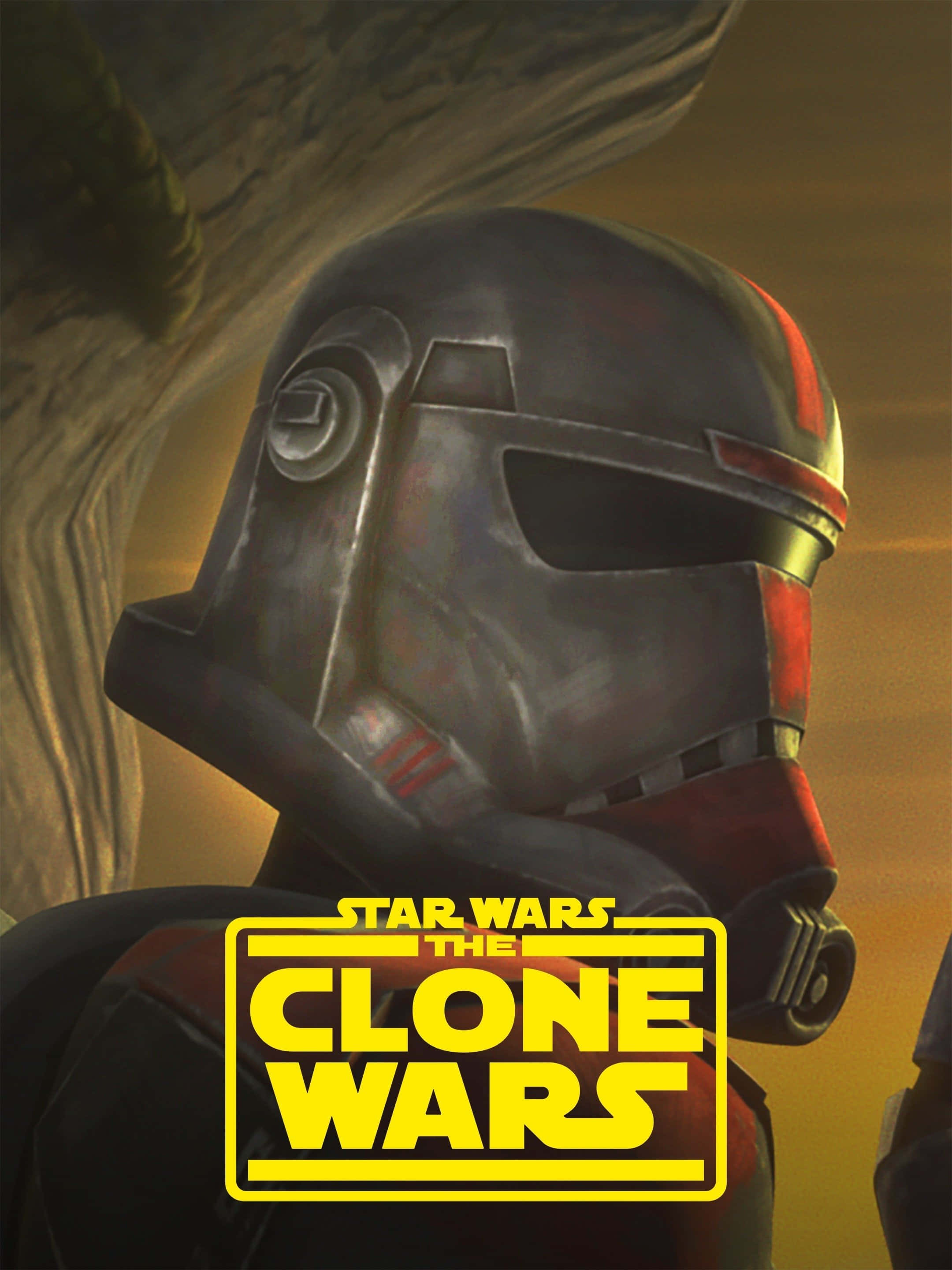 The Clone Army 桌布 壁紙 — 《星球大戰：複製人之戰》中複製人頭盔的特寫，帶有溫暖的金色燈光。