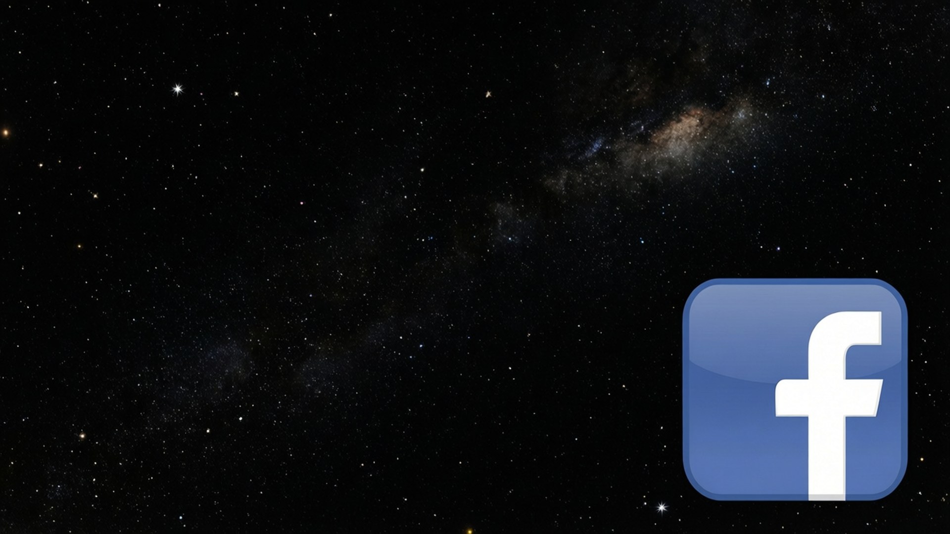 星空 Facebook 壁紙 — Facebook 標誌在繁星點點的夜空中漂浮，可見銀河塵埃帶。