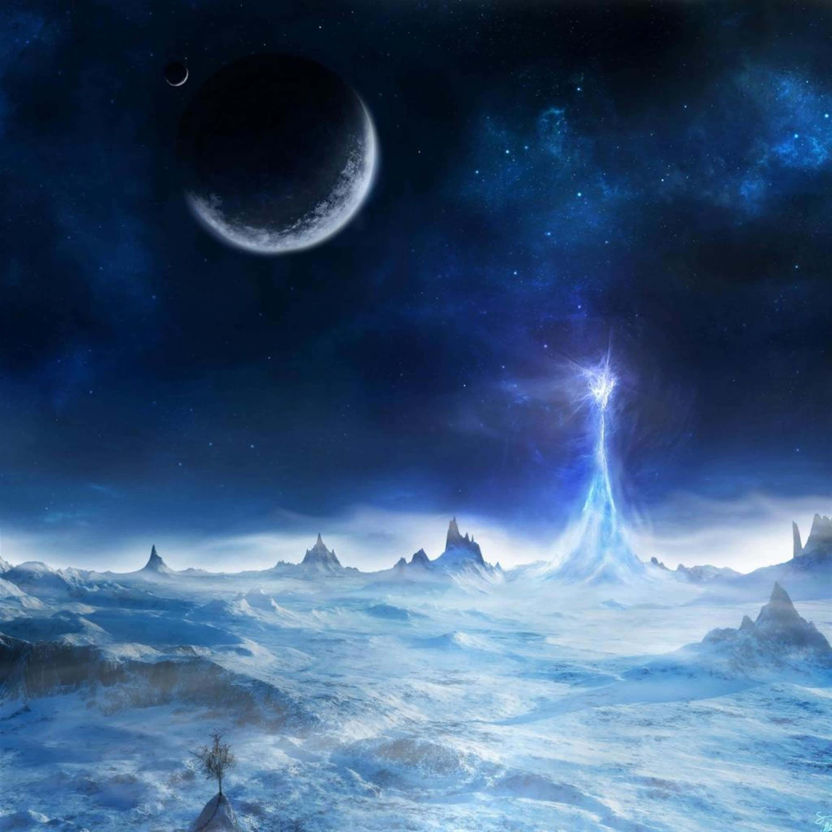 星空下的月亮與星星 壁紙