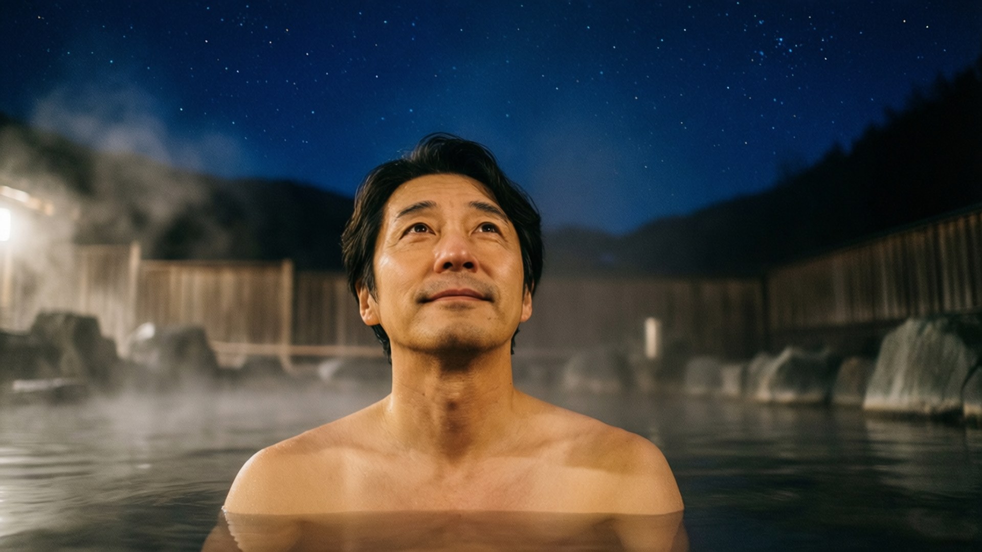 星空下的溫泉 壁紙