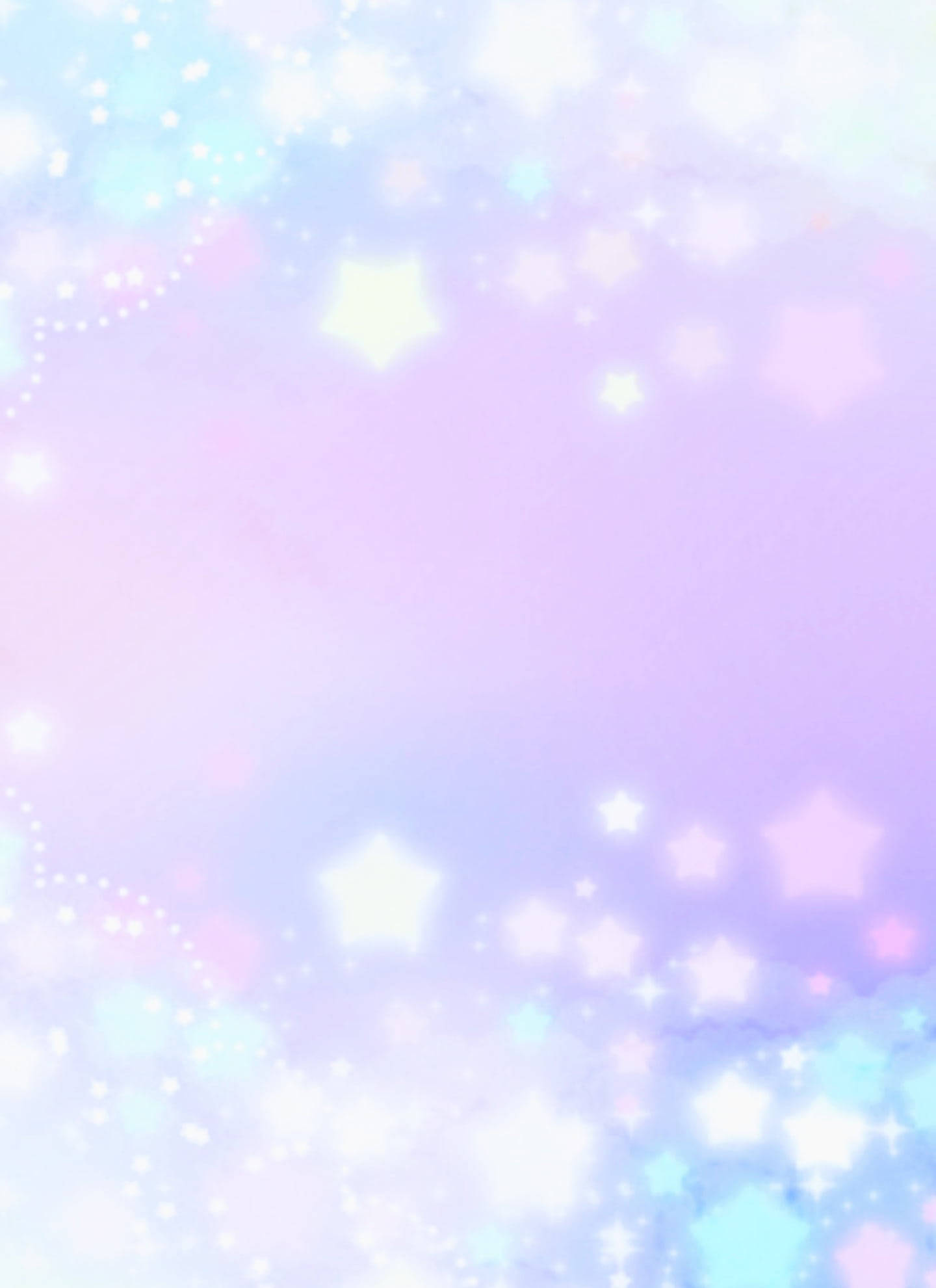 星空可愛柔和色調 壁紙 — 夢幻的柔和漸變背景，點綴著發光的星星形狀和閃爍的光跡。