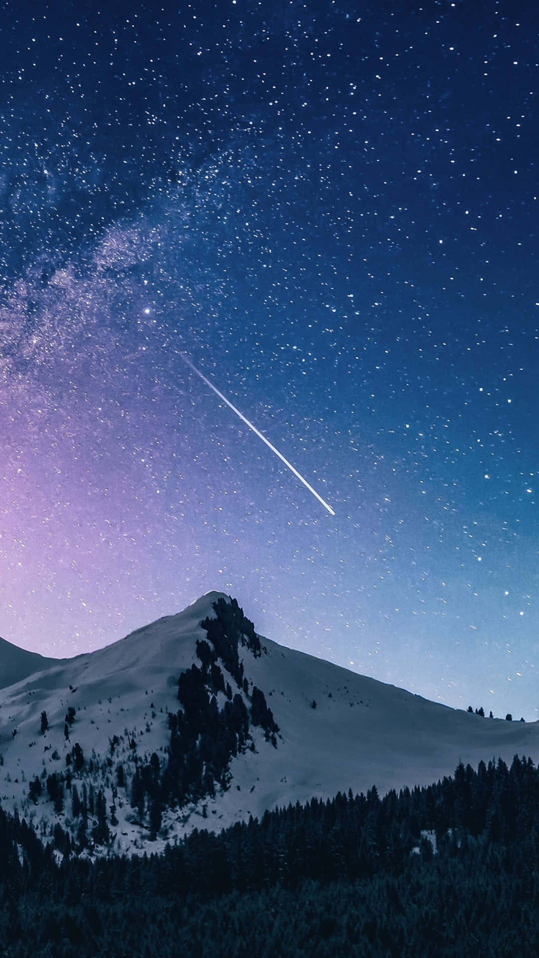 星空下的雪山與流星