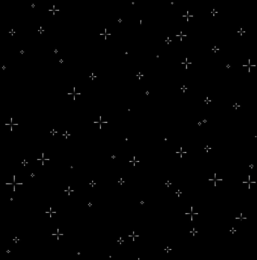 星空閃爍覆蓋圖案 壁紙 — 極簡黑色背景，點綴著散落的白色加號形星星，營造出宇宙圖案。