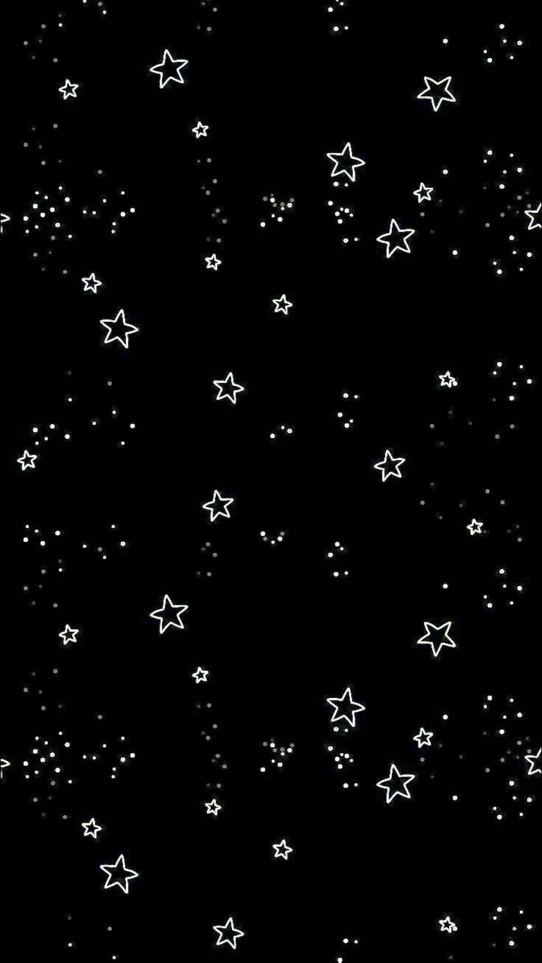 黑色背景配白色輪廓星星和點點，適合宇宙風格設計。