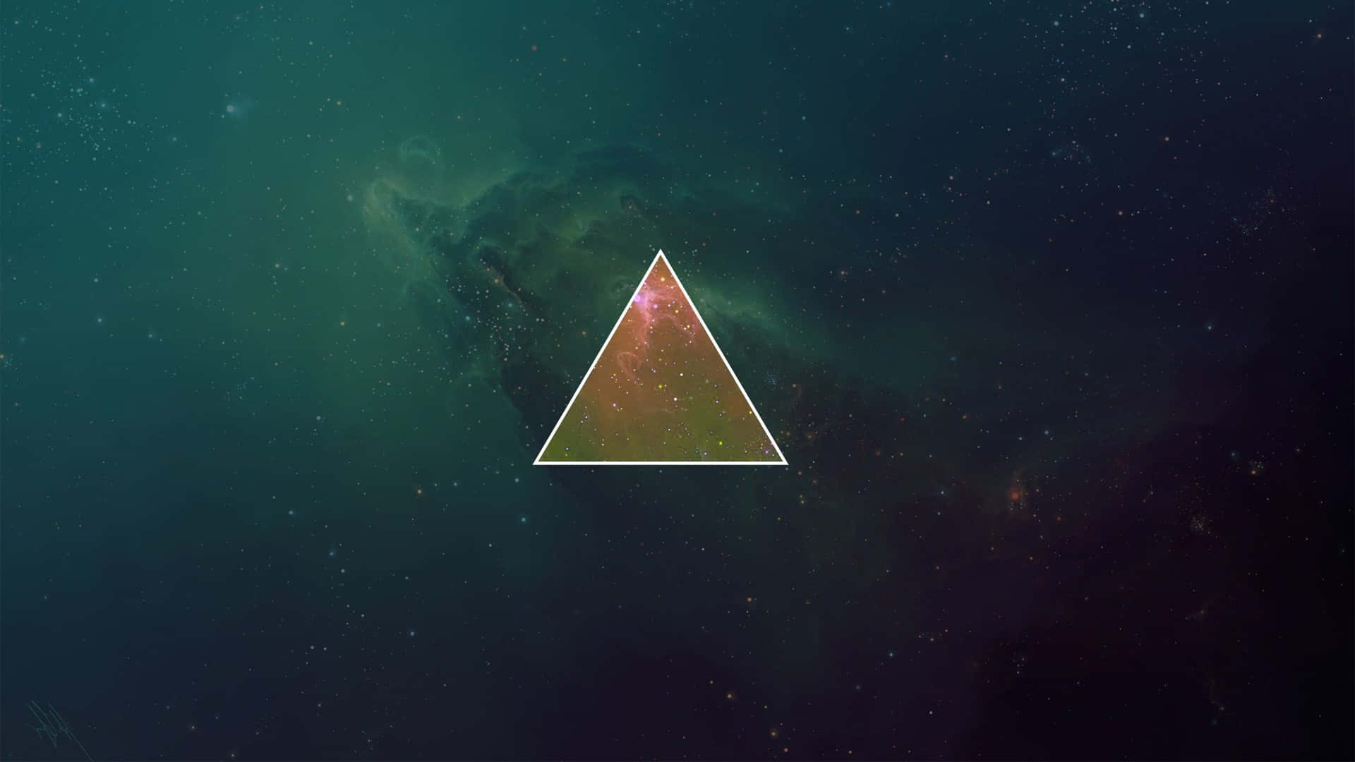 一個發光的三角形在星空場景中突顯出色彩繽紛的星雲。