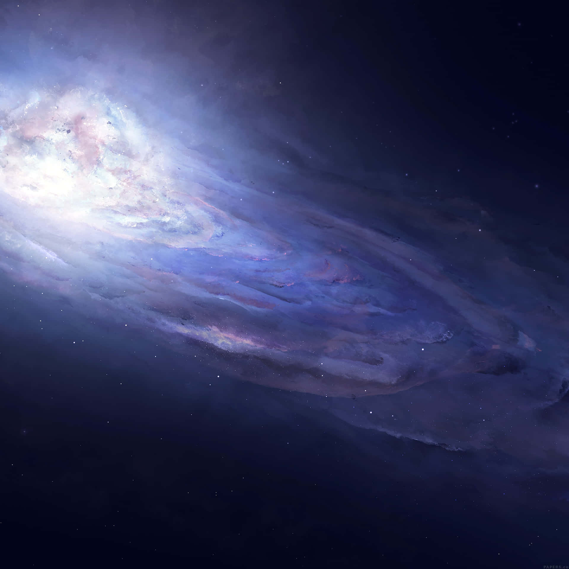 一個充滿活力的紫色和藍色螺旋星系，在繁星點點的夜空中閃耀。