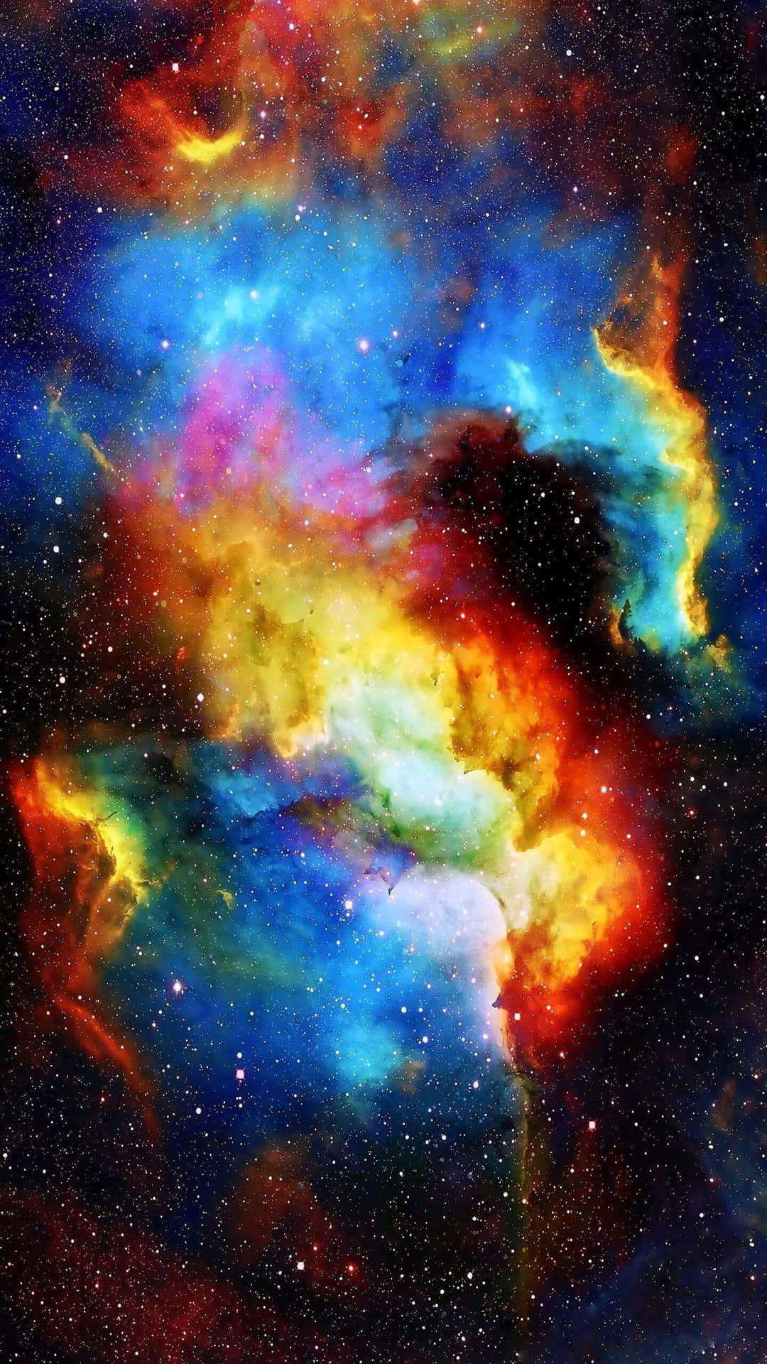 色彩繽紛的宇宙星雲，在深空中旋轉的氣體和恆星。