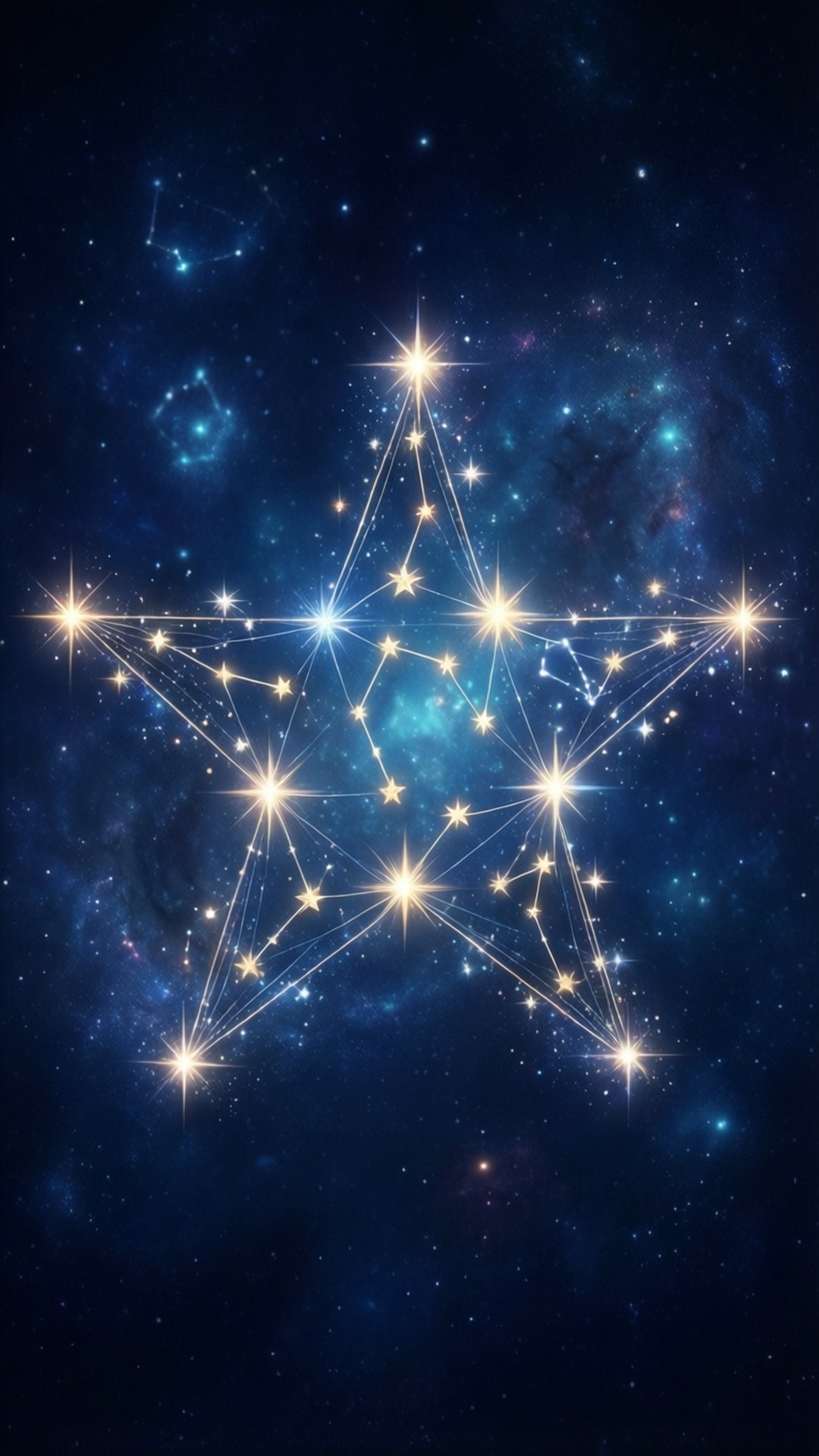 在深藍色宇宙星雲中的發光星座。