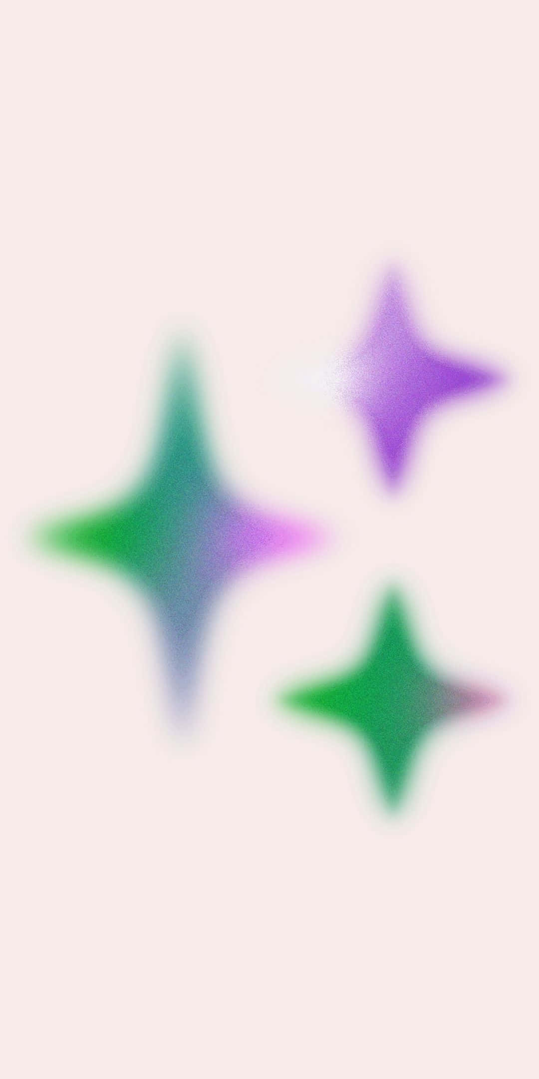 星芒氣場安卓手機背景 壁紙 — 三個柔和模糊的星星形狀在淡粉紅色背景上散發出綠色和紫色的漸變色調。