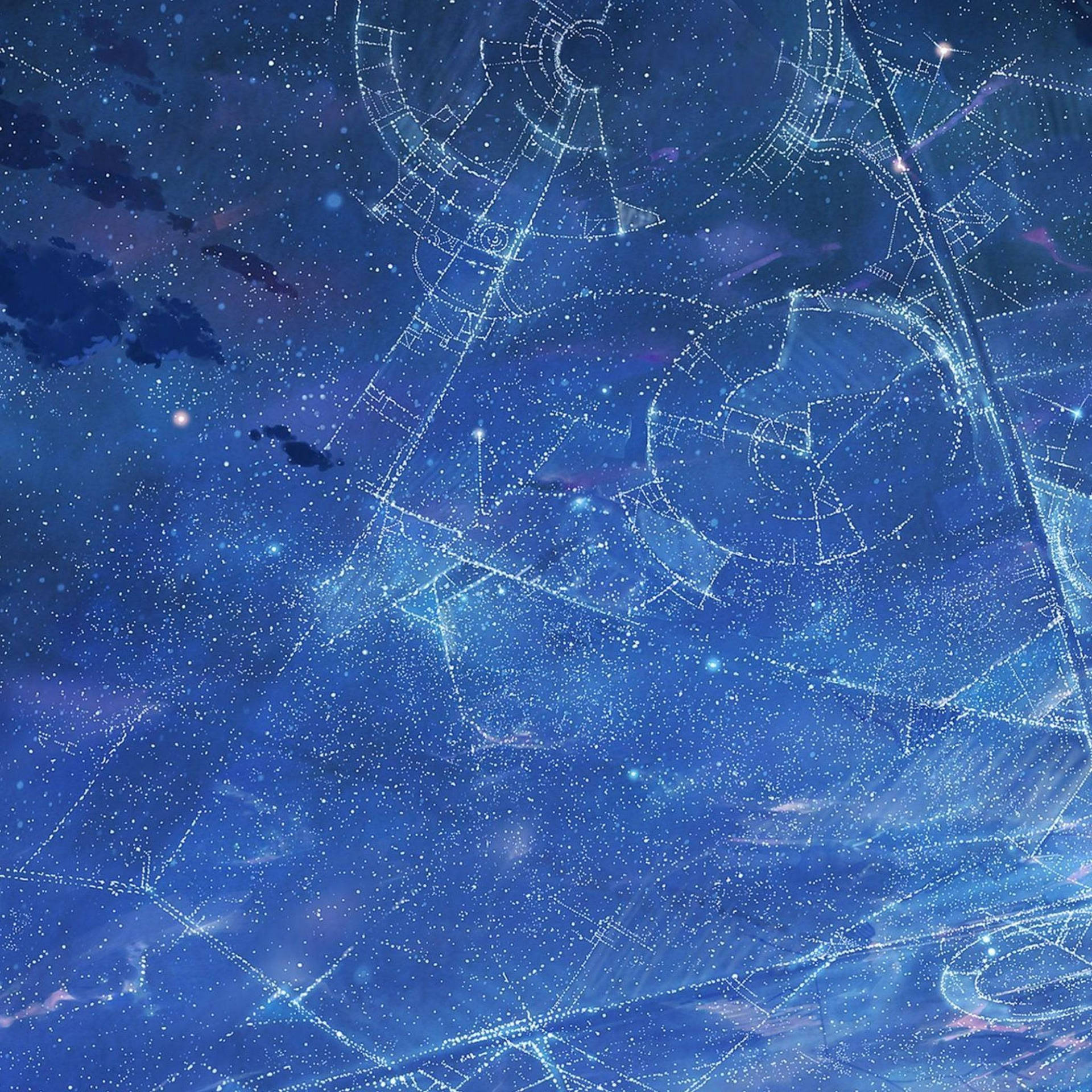 帶有閃爍星星和幾何星座的天體藍色夜空。