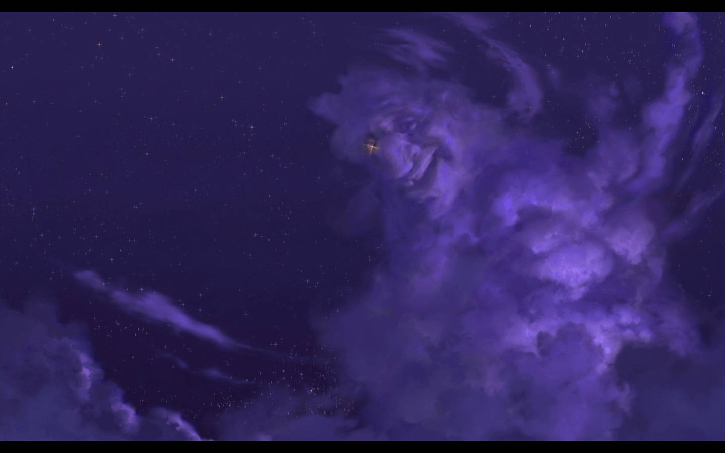 星銀島：強尼·西爾弗現身雲中 壁紙 — 一個旋轉的紫色星雲，核心有一顆發光的星星，漂浮在繁星點點的夜空上。