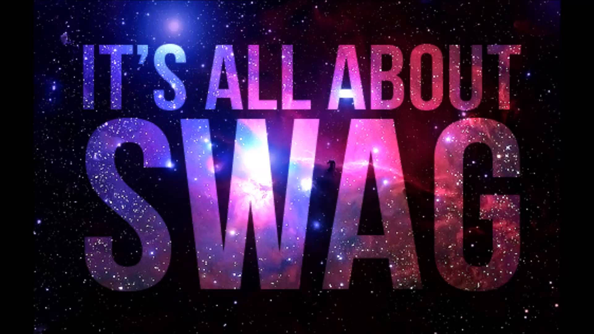 星際主題的 Swag 精神 壁紙 — 粗體文字「IT'S ALL ABOUT SWAG」在星空背景下散發宇宙星雲色彩的光芒。