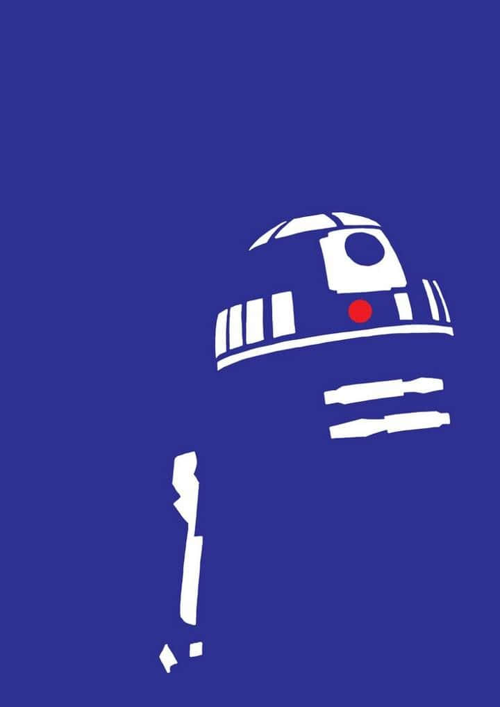 《星際大戰》中的傳奇R2-D2 壁紙 — 一個極簡風格的白色R2-D2剪影，站在純皇家藍背景上，眼睛為一個紅點。