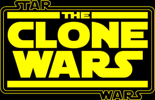 星際大戰：克隆人戰爭標誌 壁紙 — 黑色背景上大膽的黃色 Star Wars Clone Wars 標誌，搭配標誌性字體和矩形邊框。