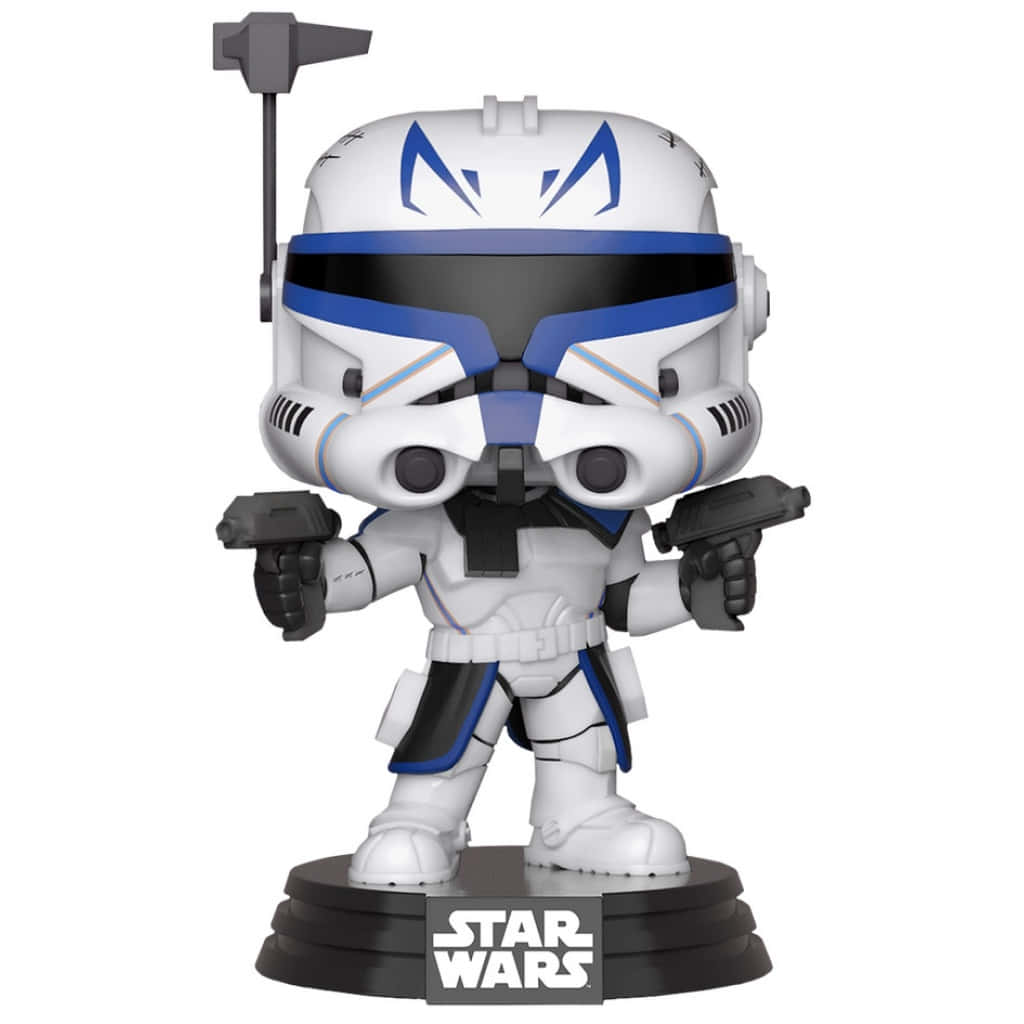 星際大戰複製人突擊兵 Funko Pop 人偶在底座上手持爆能槍。