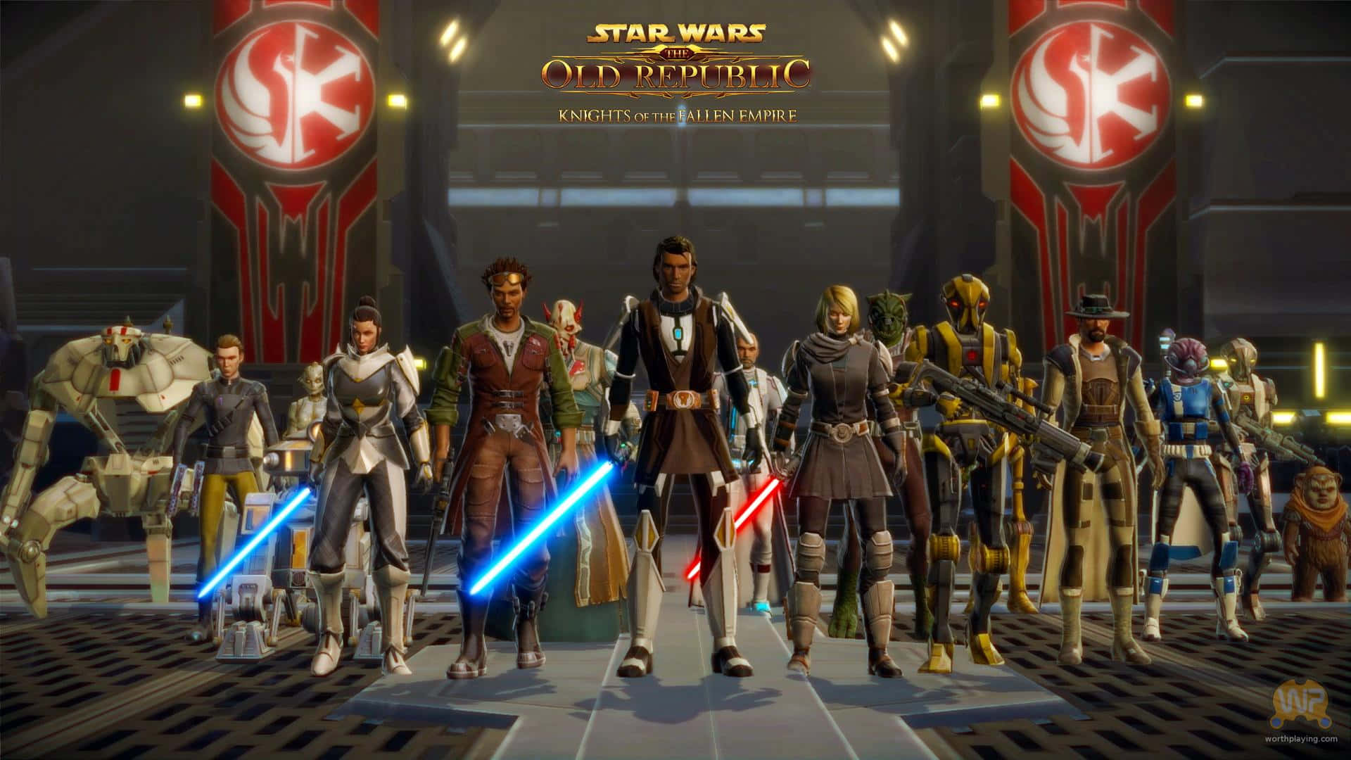 科幻遊戲廳中的星際大戰角色手持光劍。