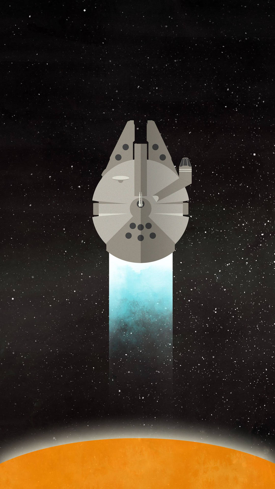 太空船在發光的橙色星球上方飛行。