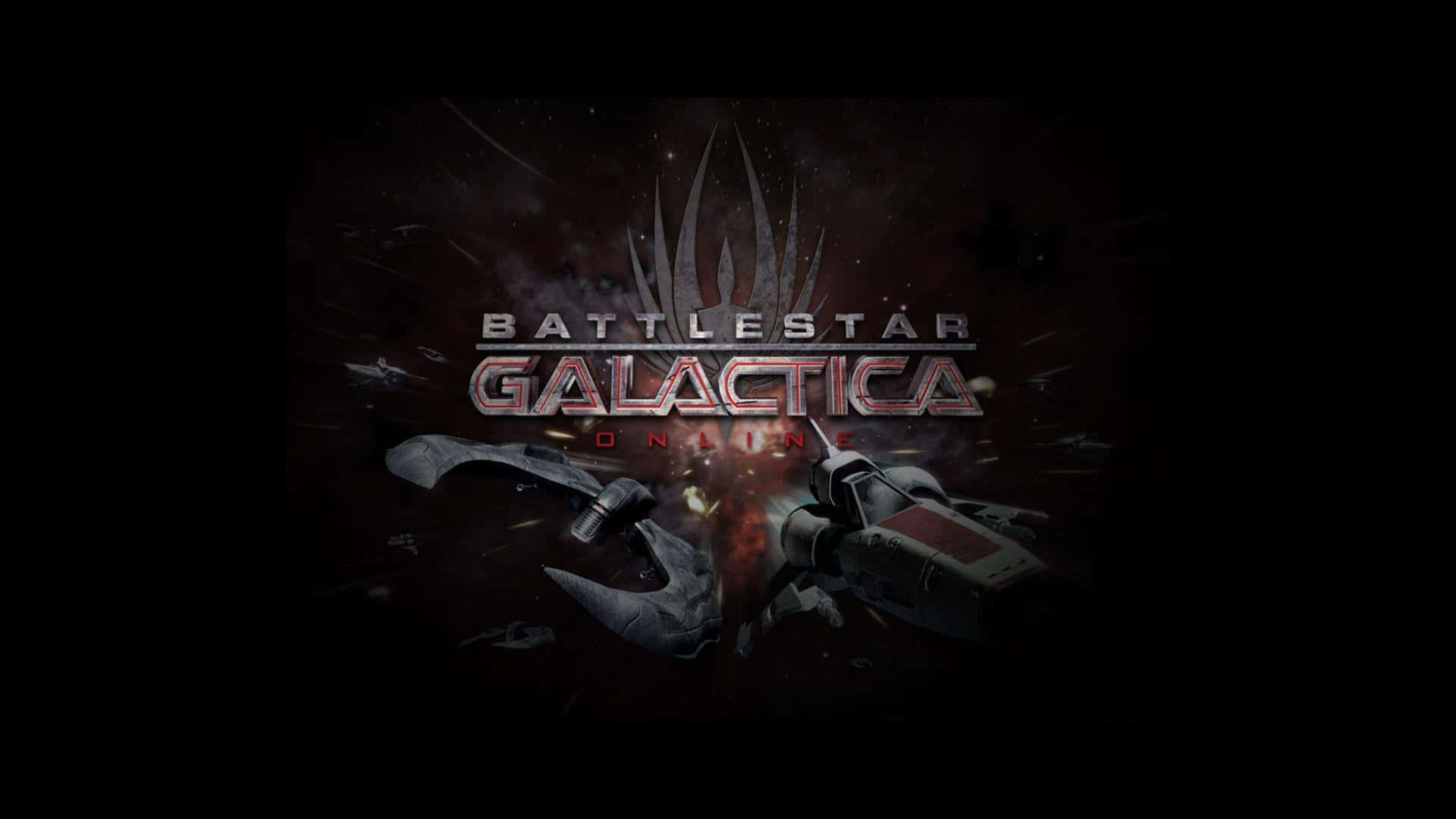 Battlestar Galactica Online 標誌，太空船在太空戰鬥。