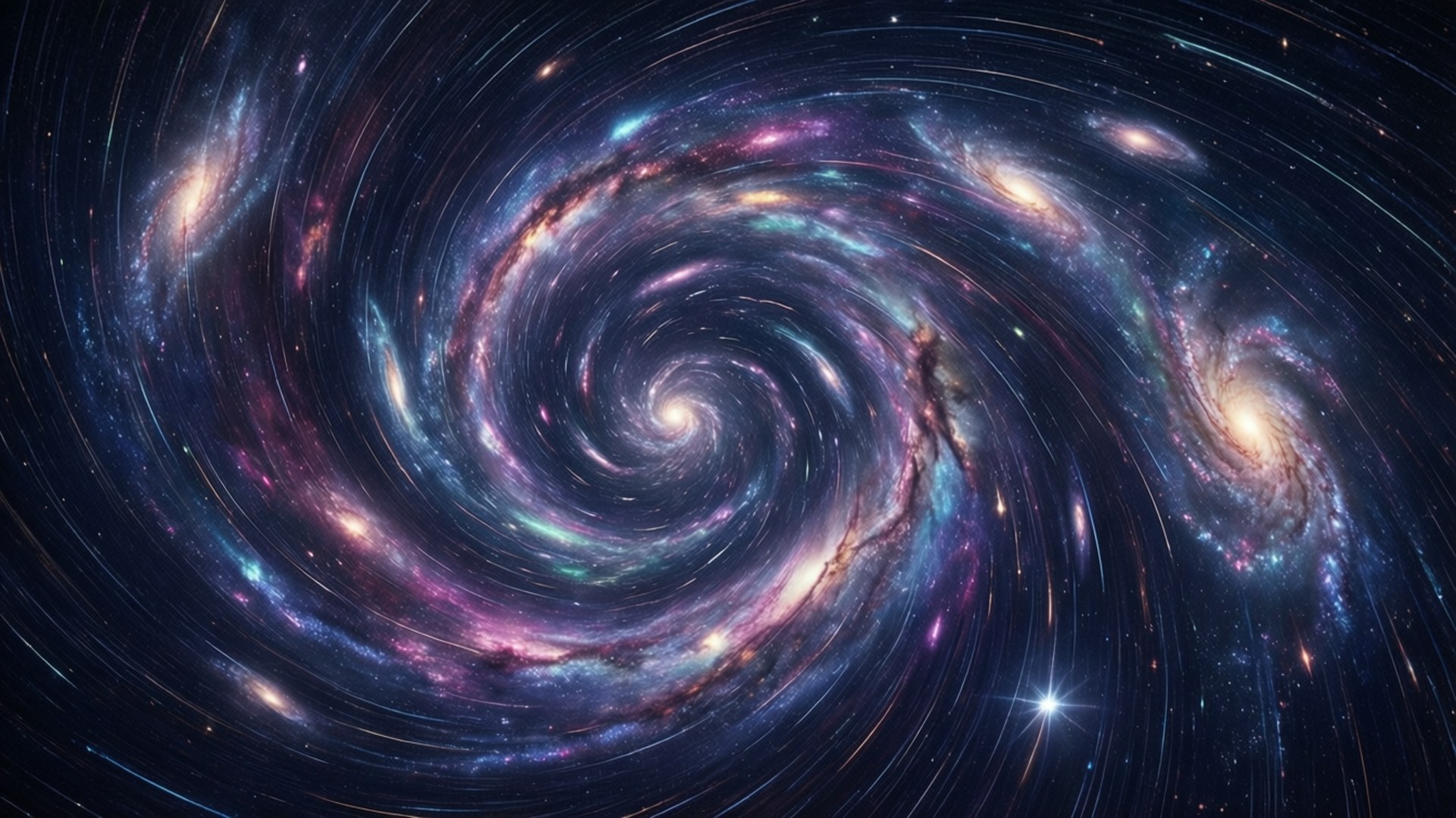 在深空中帶有發光星雲和恆星的充滿活力的螺旋星系。