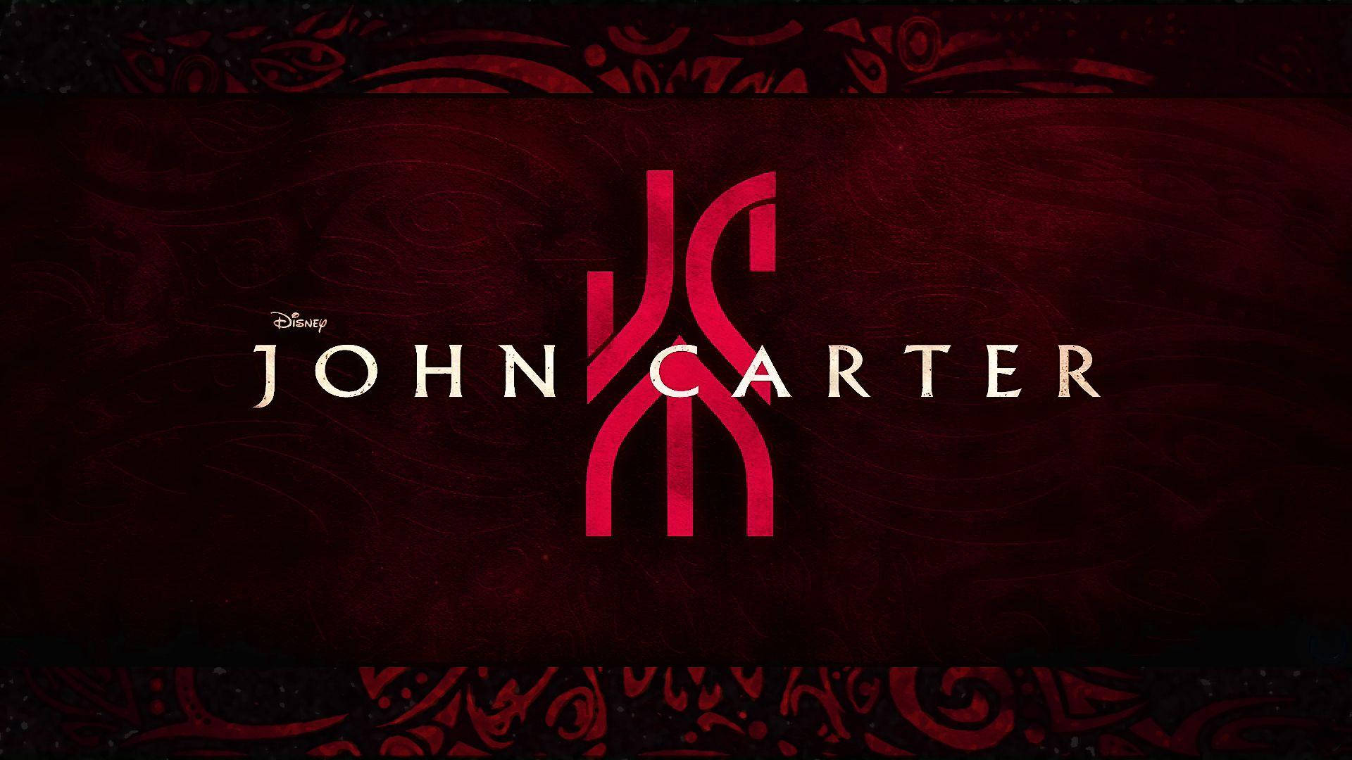 電影標題 John Carter 帶有紅色標誌，位於深紅色紋理背景上。