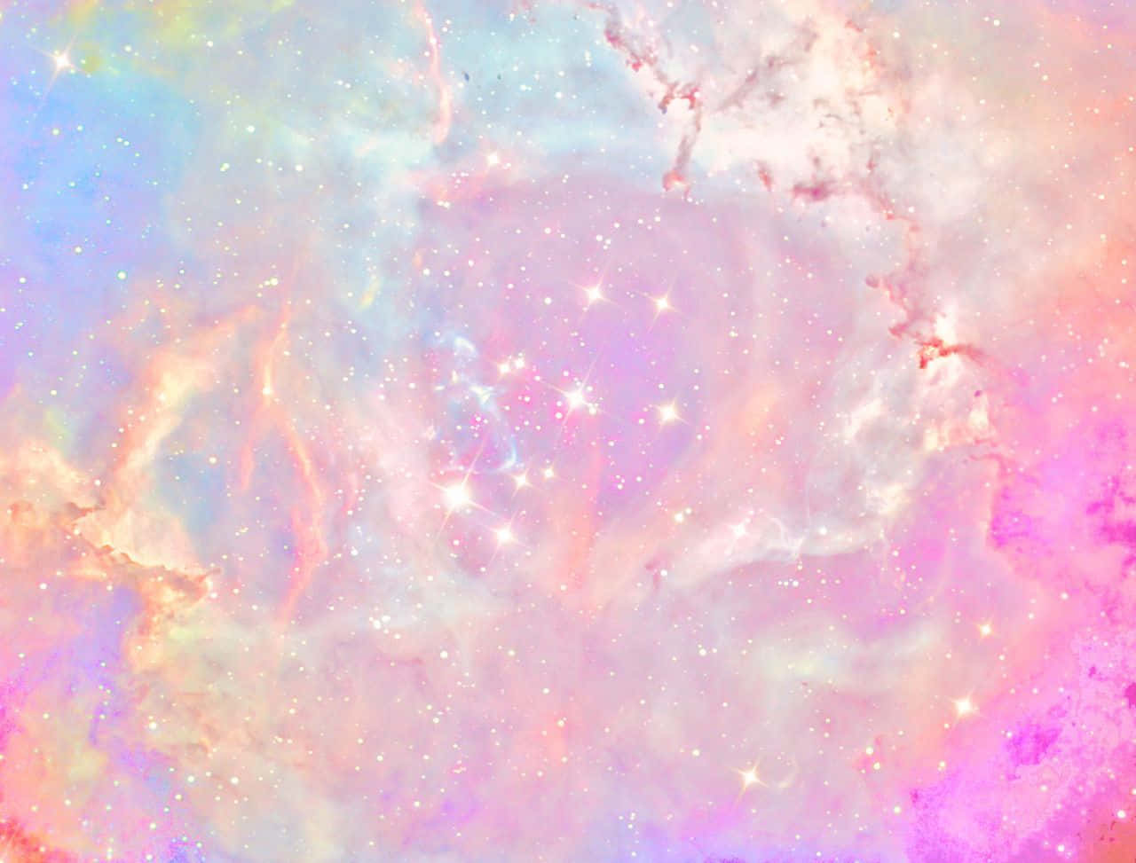 星際的童話視角 壁紙 — 夢幻嘅粉彩星雲旋轉住柔和嘅粉紅、藍色同紫色，點綴住閃爍嘅星星。