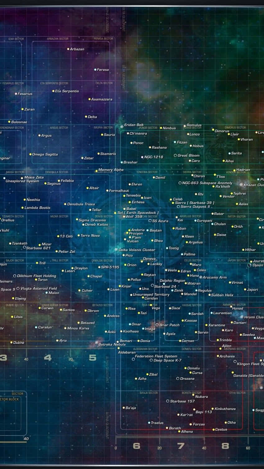帶有發光坐標和扇區名稱的未來風格數字星圖。