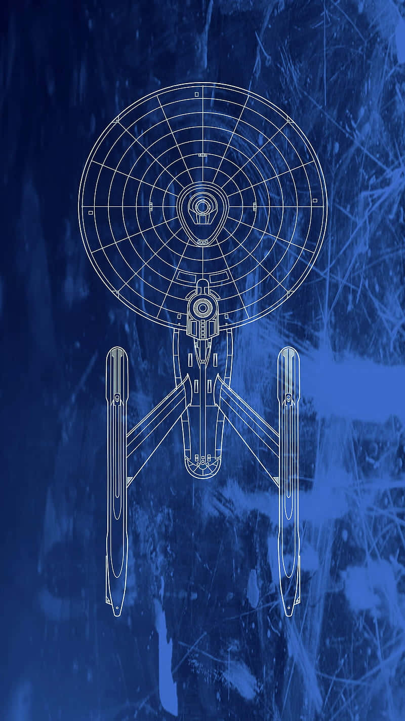 在刮痕藍色背景上的星艦藍圖繪圖。