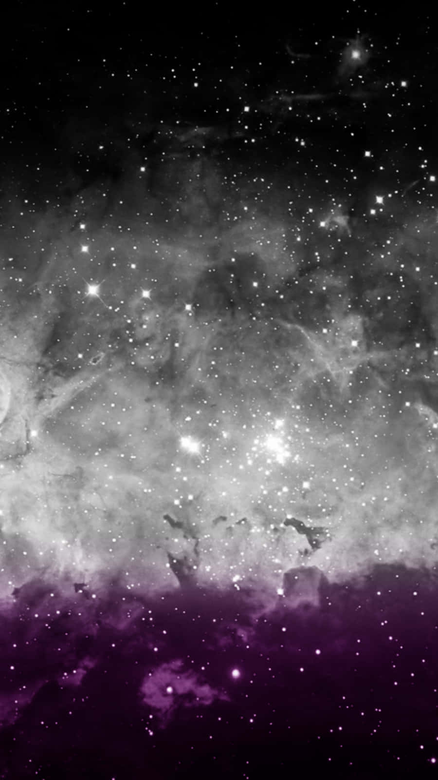 星際銀河與星星的無性戀手機壁紙 壁紙 — 宇宙星雲在黑暗虛空中旋轉，紫色和灰色的雲層點綴著明亮的星星。