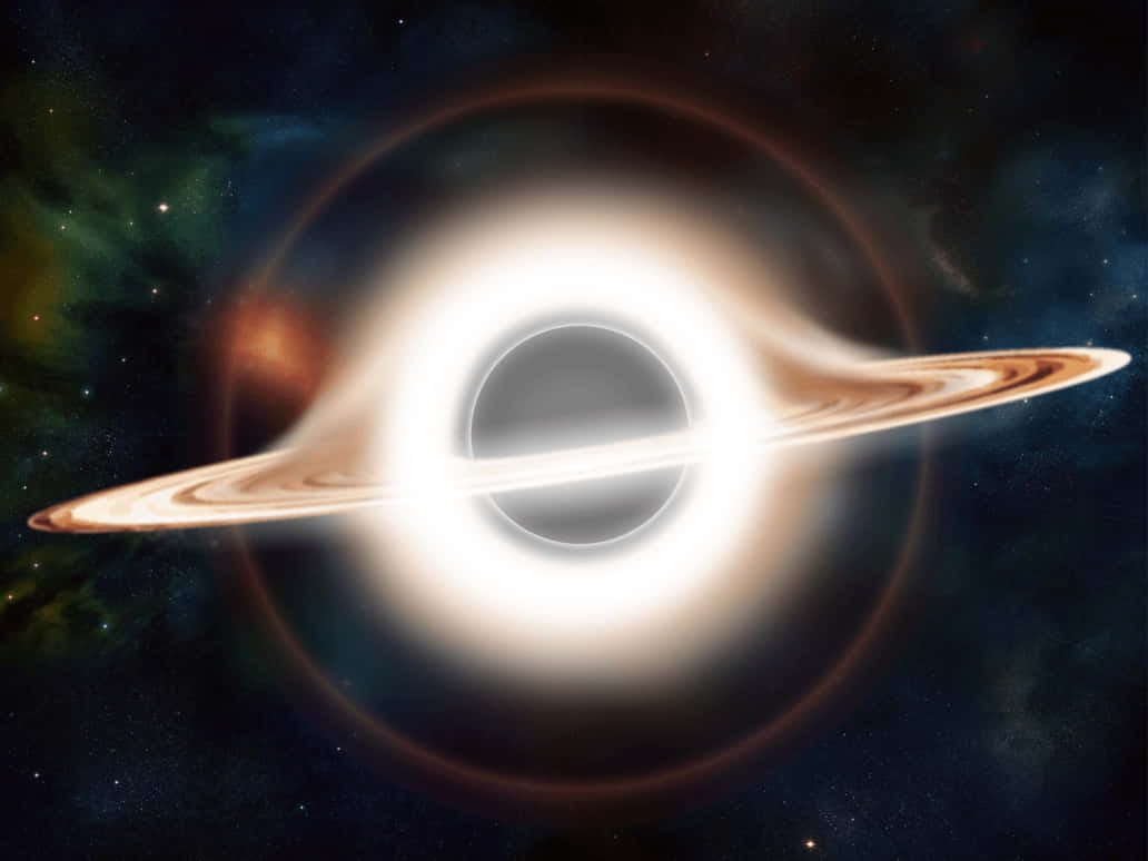 深空中帶有發光吸積盤和彩色星雲的黑洞。