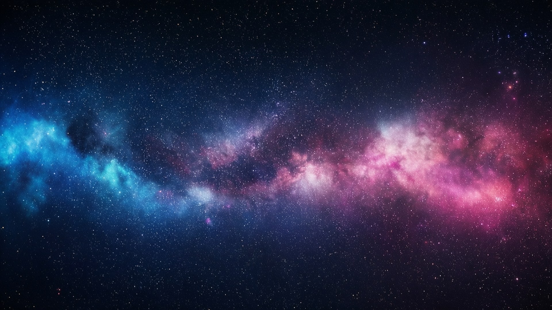 在佈滿星星的宇宙空間中，散發著光芒的鮮豔粉紅色和藍色星雲。