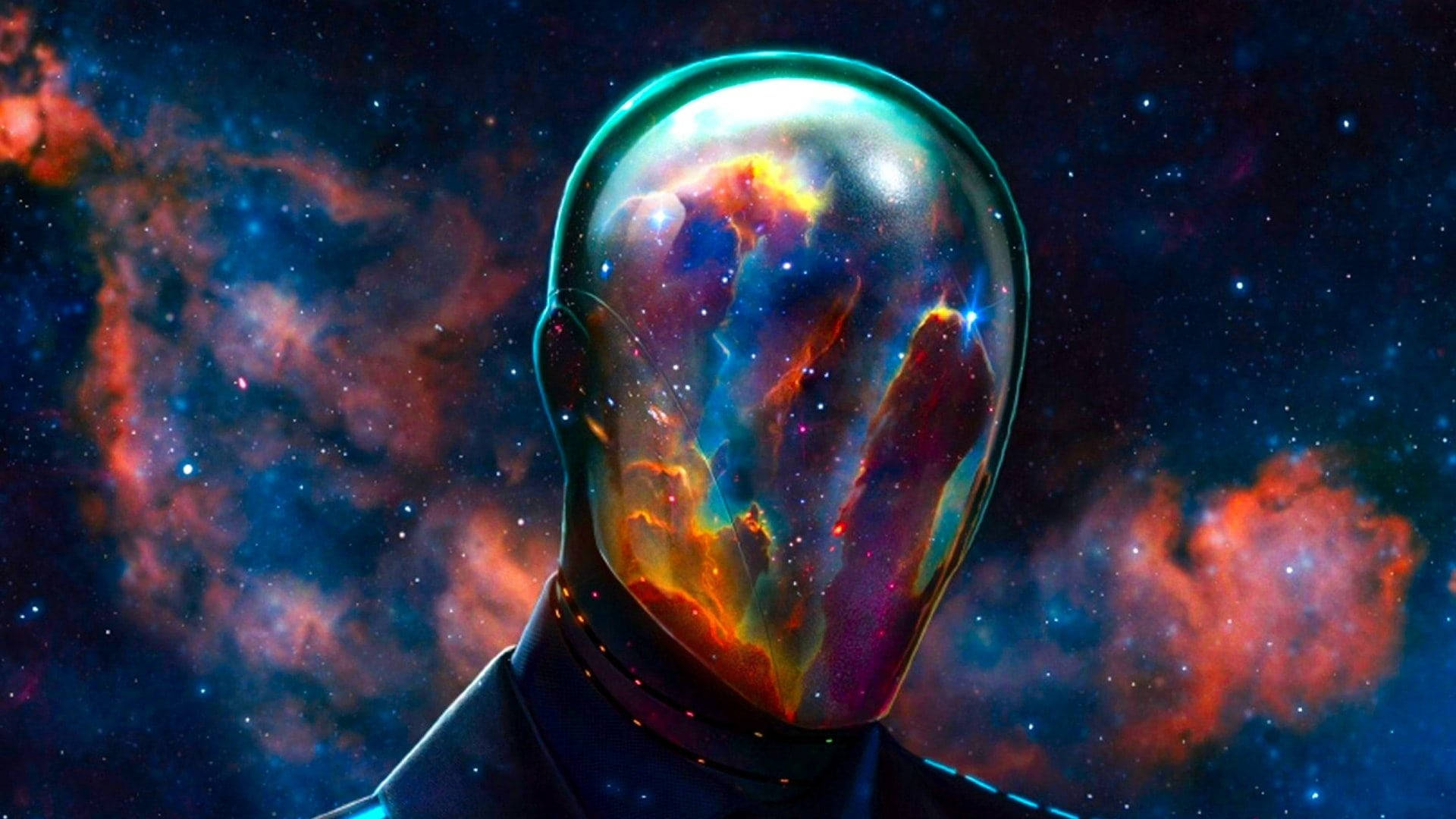 類人形人物，透明頭部內有宇宙星雲，背景是繁星點點的太空